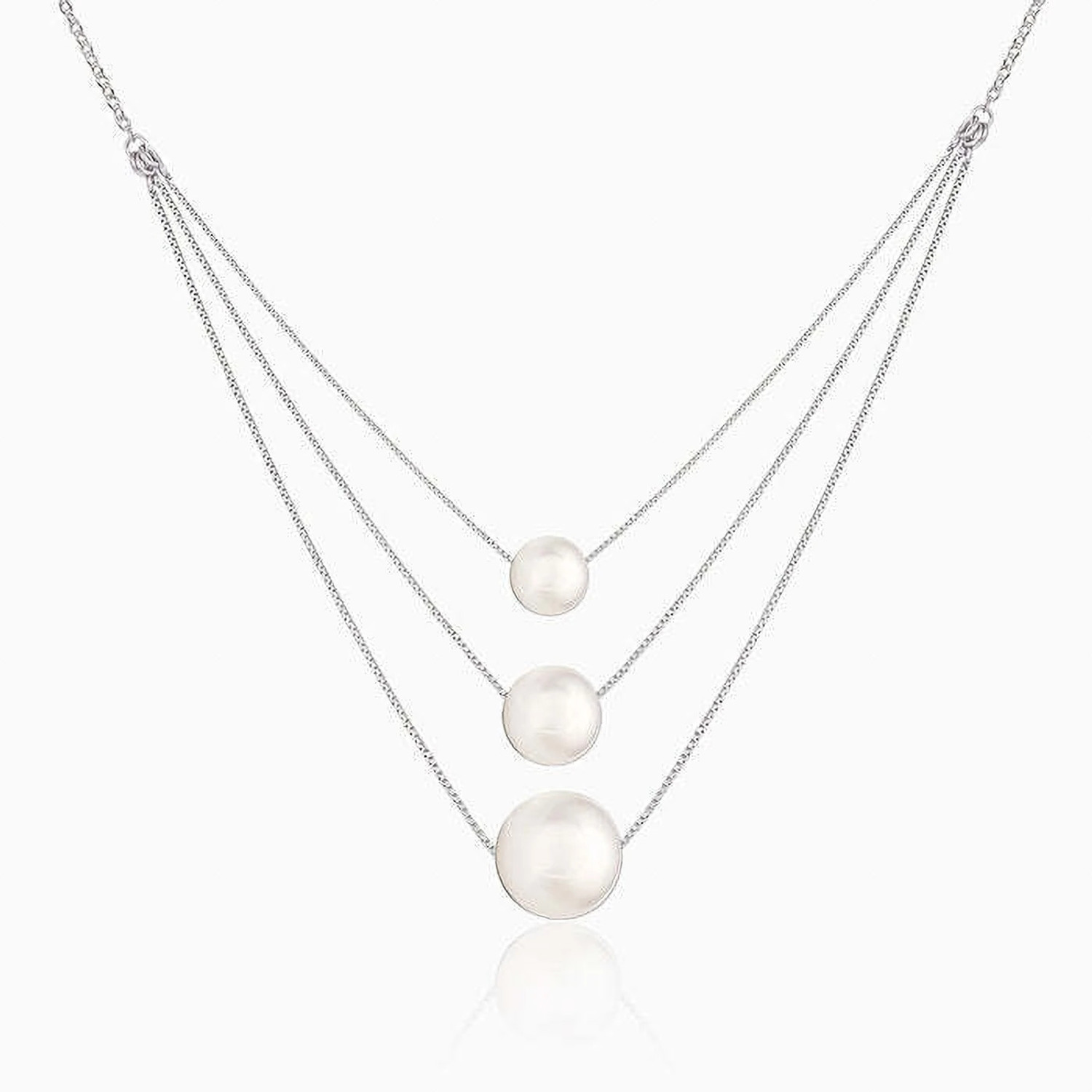 Image of GIVA 925 Silver Triple Layer Pearl Necklace for Women Pearl Rhodium Plated Sterling Silver Necklace