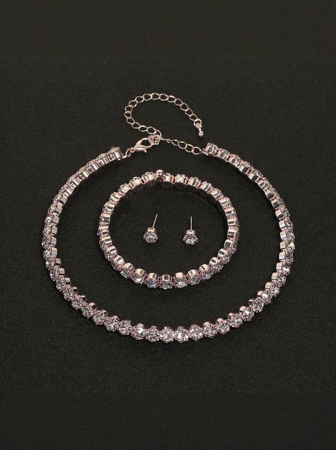 ADF Rose Gold plated Chocker Single Line Big Diamond Necklace for Girls & Women Cubic Zirconia Silver Plated Alloy Choker
