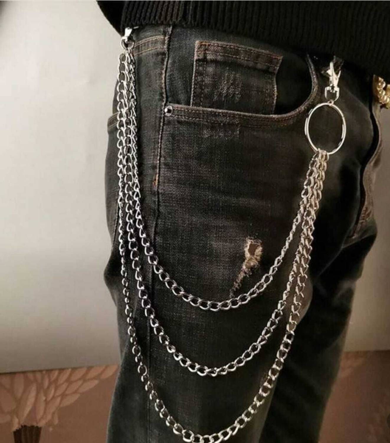 AllStars Jean Chain For Men & Women Gothic Triple Layer Wallet Chain, Hip Hop Men & Women Sterling Silver Plated Stainless Steel Chain