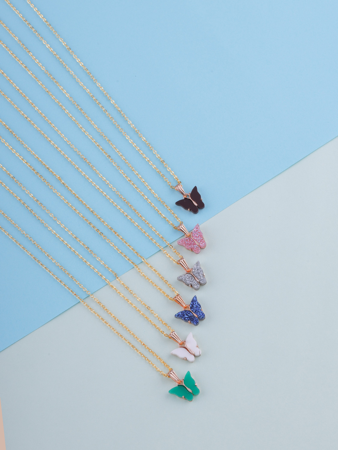 Image of Dressberry jewellery one gram gold plated butterfly shapde combo chain and pendant Amber Gold-plated Plated Brass Chain