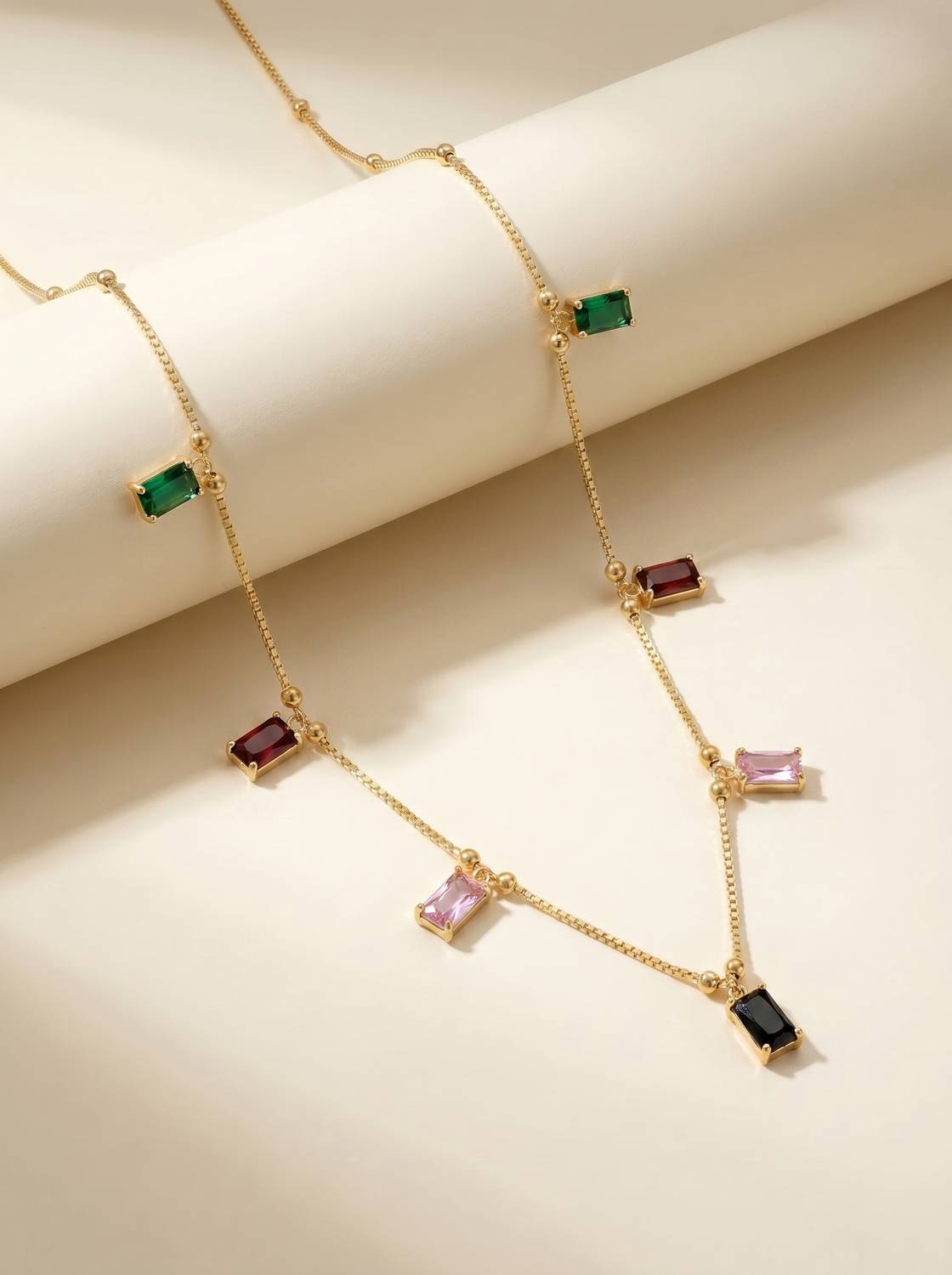 brado jewellery Pack of 1 Multicolor Baguette Shape Cubic Zirconia (American Diamond) Necklace Diamond Gold-plated Plated Brass Necklace