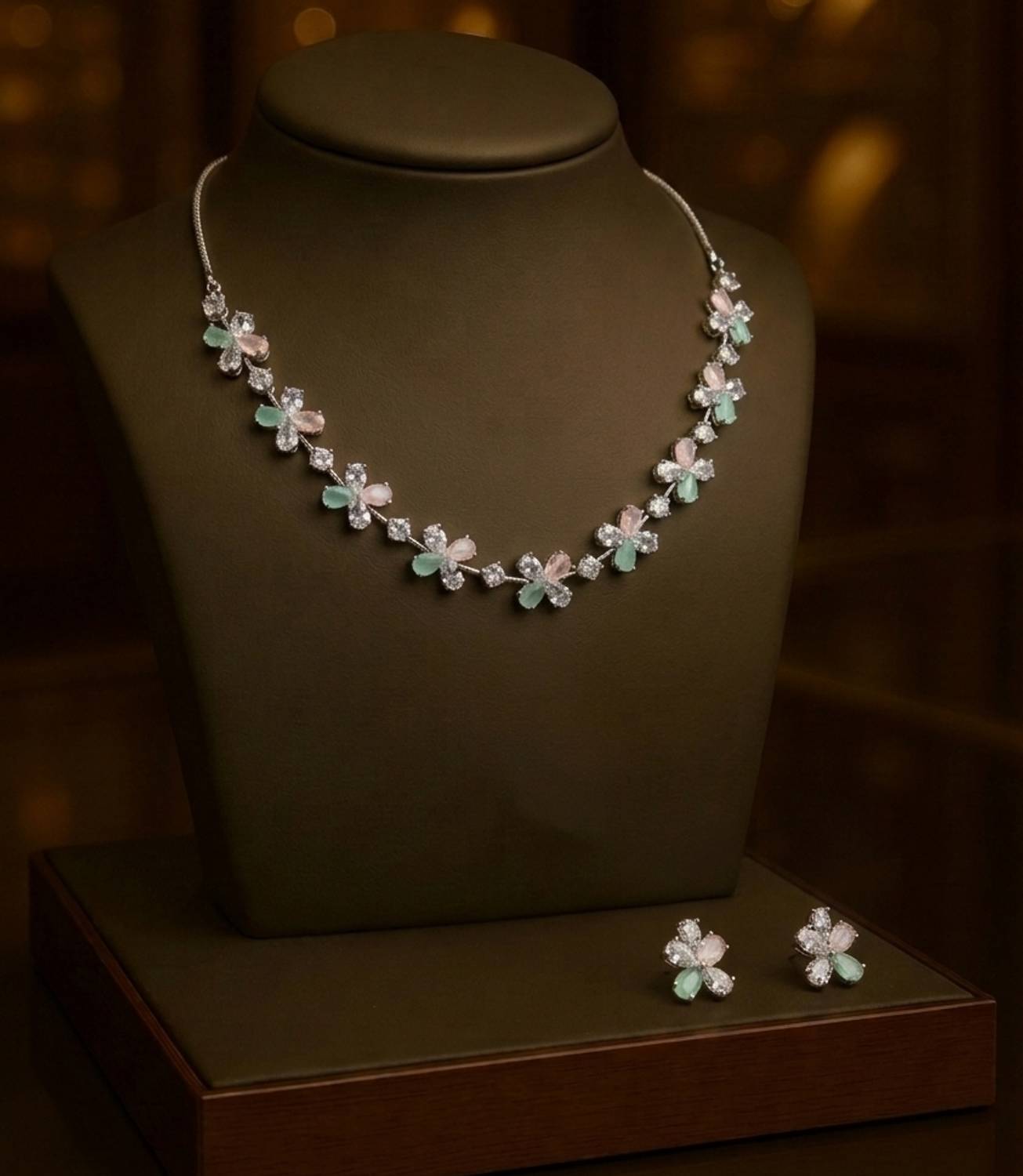 ALIZ FASHION Blossom Glow Multicolour necklace set Cubic Zirconia Silver Plated Stone, Silver, Crystal, Alloy Necklace