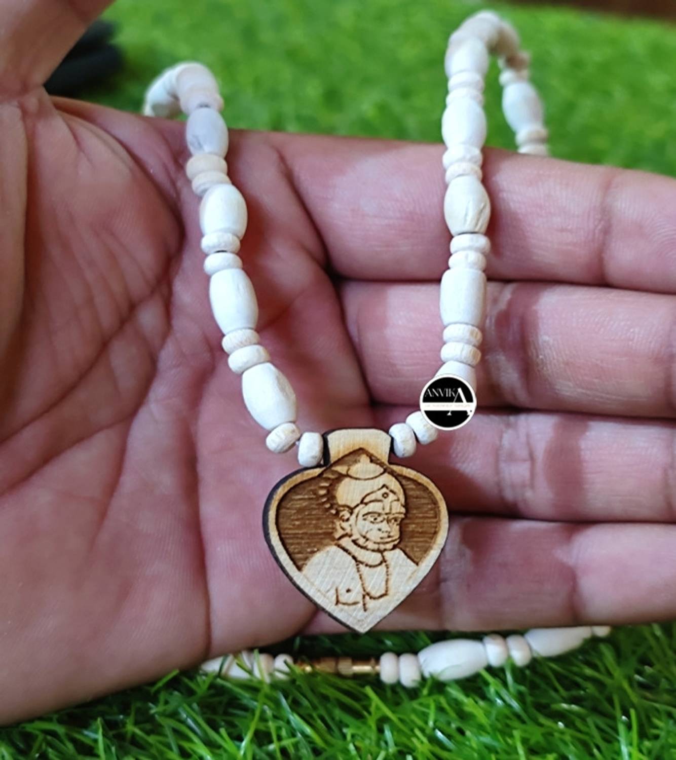 ANVIKA Tulsi Kanthi Mala Necklace With Leaf Hanumanji Locket Pendant Necklace Wood Necklace