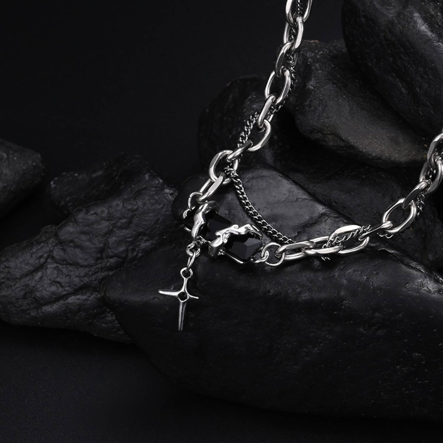 Rajwanti Black Stone Chain Locket for Men - Image 2