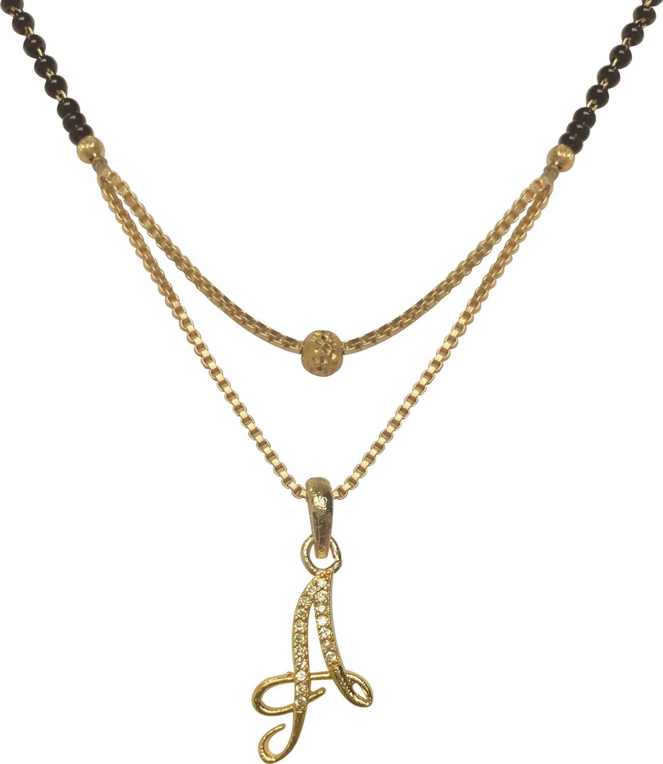AmazingKarts Gold Plated A Word Black Bead Necklace Chain Pendant Mangalsutra for Women Metal Mangalsutra
