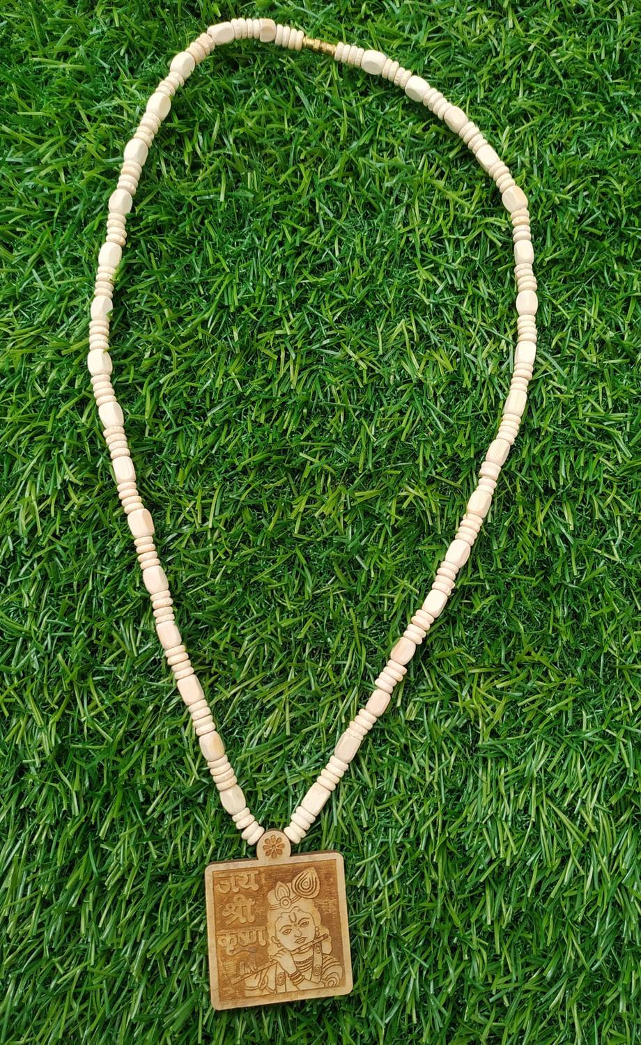 APNA KANHA Jai Shree Krishna Locket Kanthi Mala Wood Necklace
