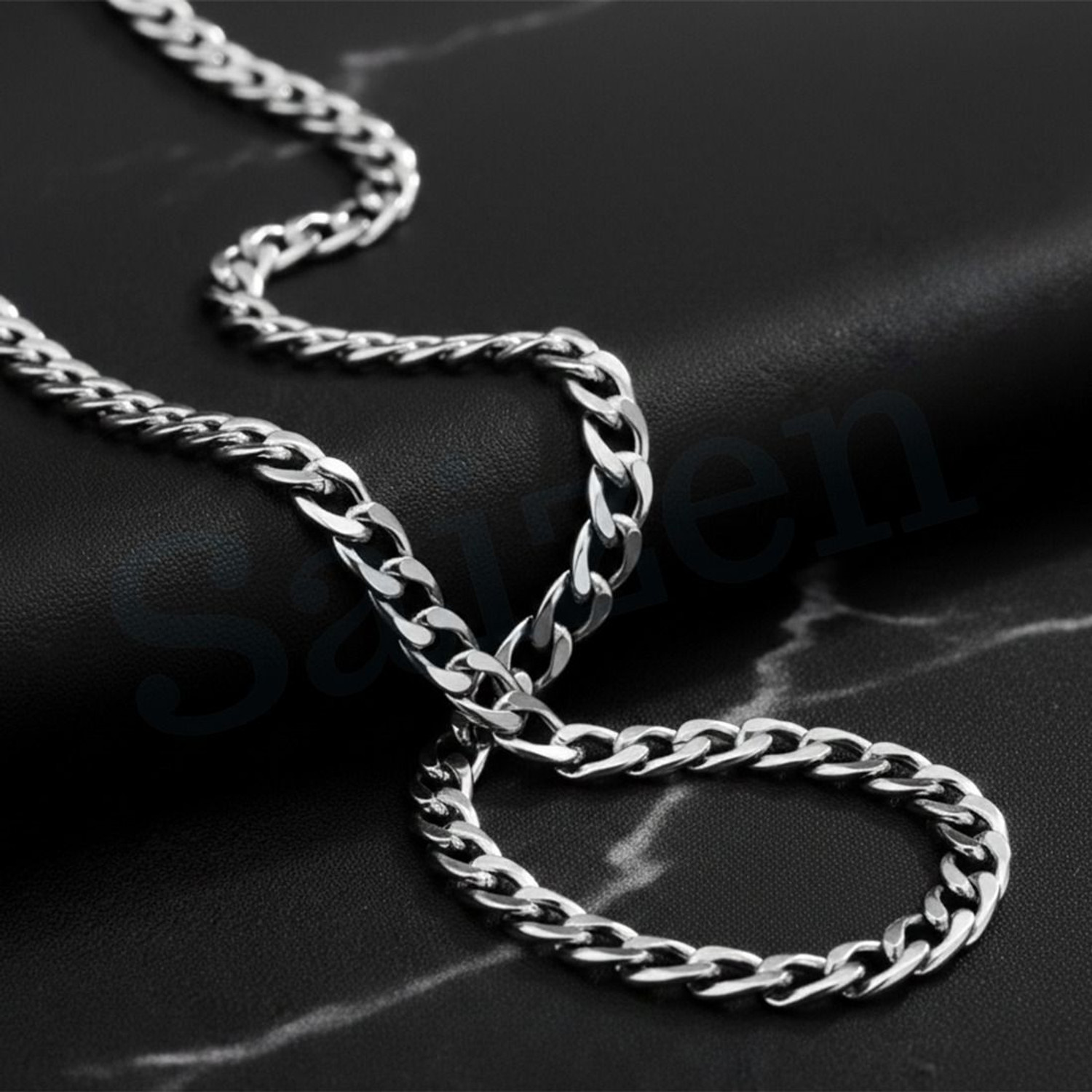 Image of Saizen Silver Plated Classic Link 24 Inch Chain Necklace for Men and Boys Sterling Silver Plated Stainless Steel Chain
