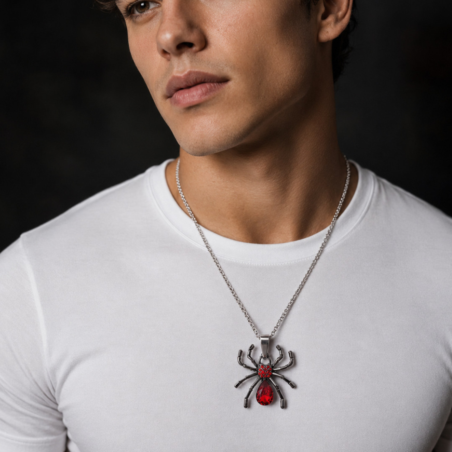 Image of Ziviana Store Crimson Widow Gothic Spider Pendant Zircon Silver Plated Stainless Steel Necklace