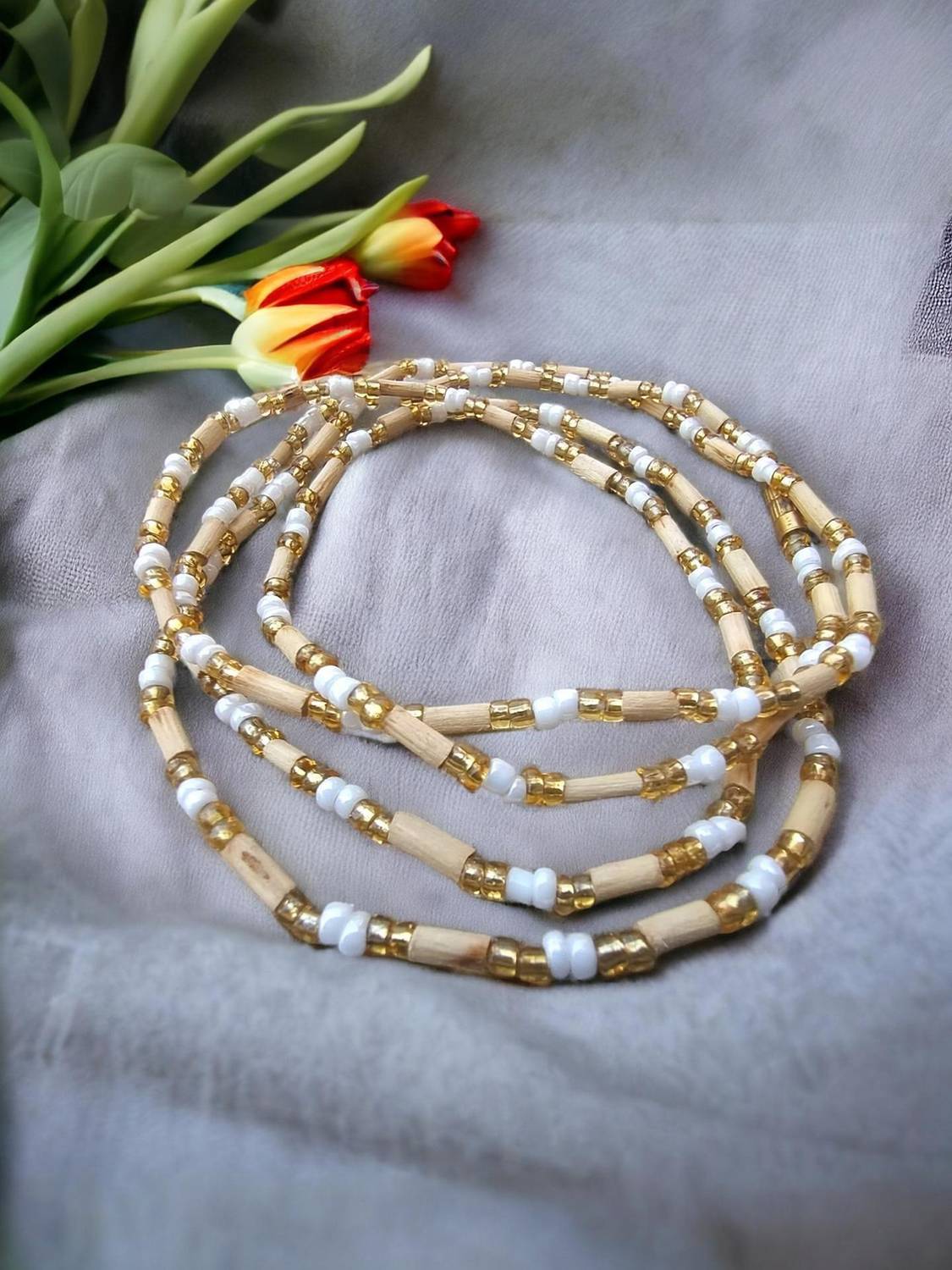 BRAJSTORE Tulsi Kanthi Mala 2 Round with Tulsi Beads & Crystal Wood Chain