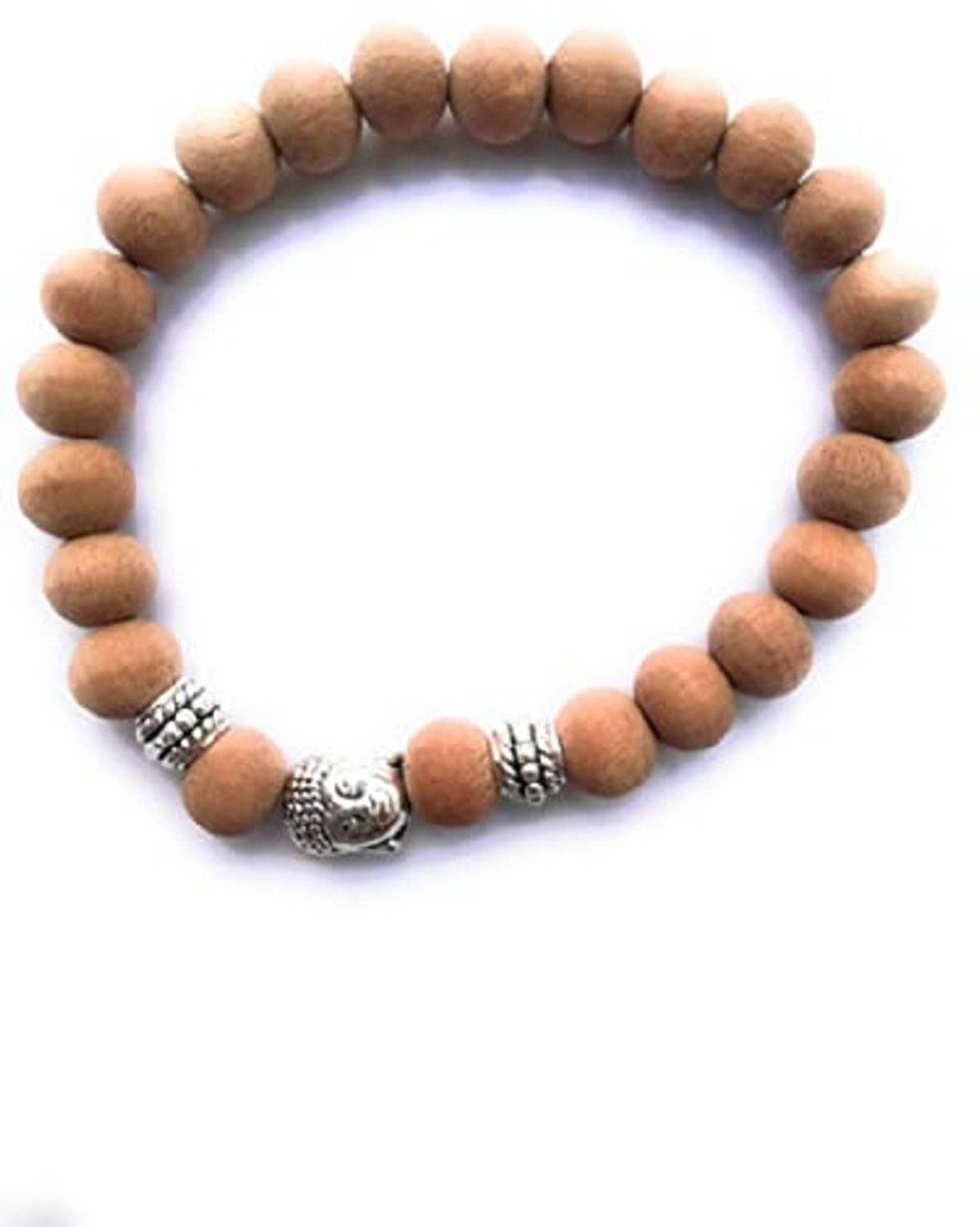Apnisanskriti Chandan Bracelet for Men/Women (6mm, 25 Beads) - 100% Natural Light Brown Wood Chain