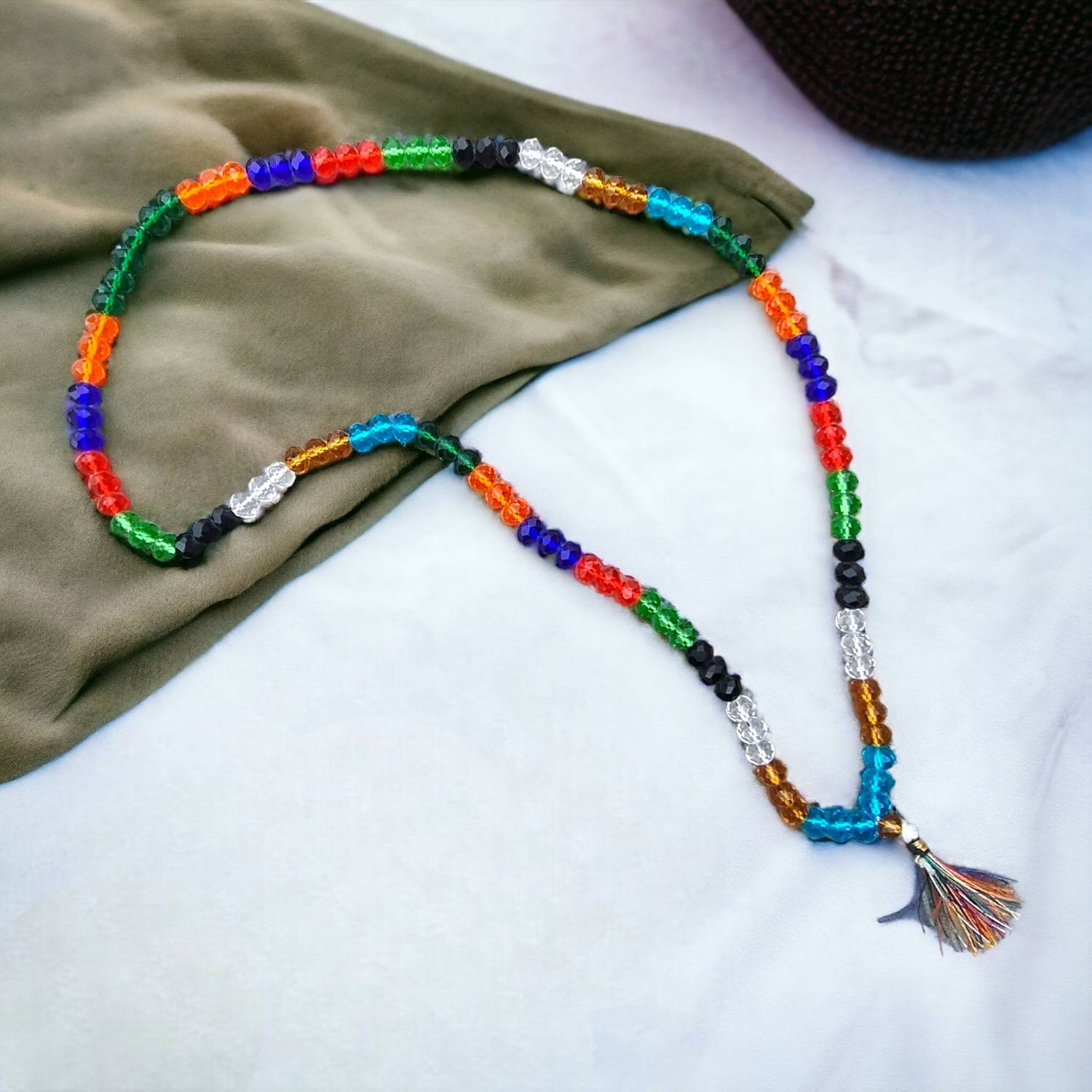 BRAJSTORE Seven Chakra Gemstone 108+1 Beads (6mm) Crystal Clear Quartz Necklace Zircon Stone Chain