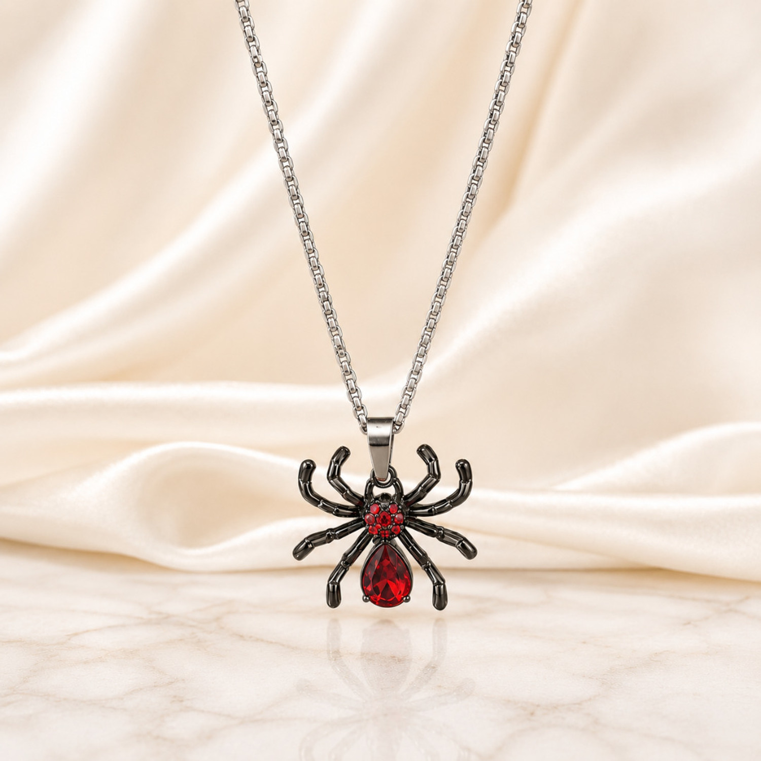 Image of Ziviana Store Crimson Widow Gothic Spider Pendant Zircon Silver Plated Stainless Steel Necklace