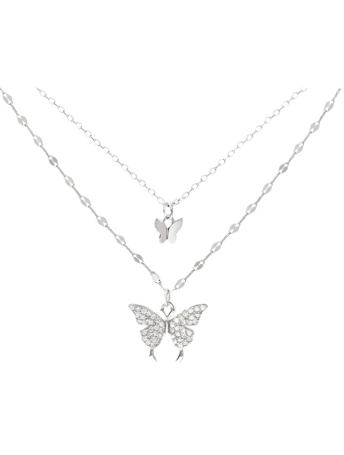 Image of silvia 925 Sterling Silver Double Layer Butterfly Pendant Necklace for Women & Girls Rhodium Plated Sterling Silver Necklace