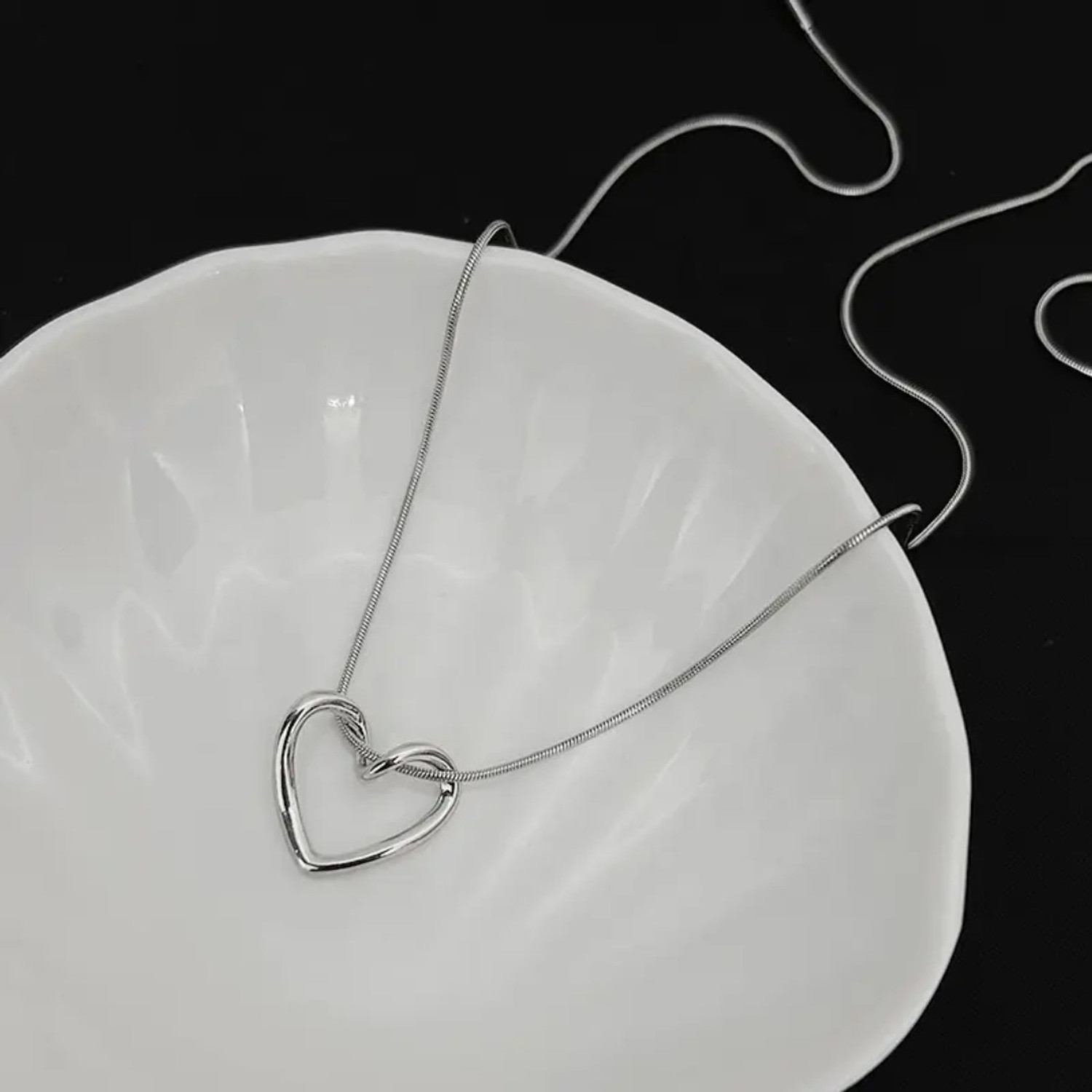 Image of SHIMMERA Silver Plated Heart Pendant Chain Necklace for Women & Girls Korean Style Silver Stainless Steel Pendant Set
