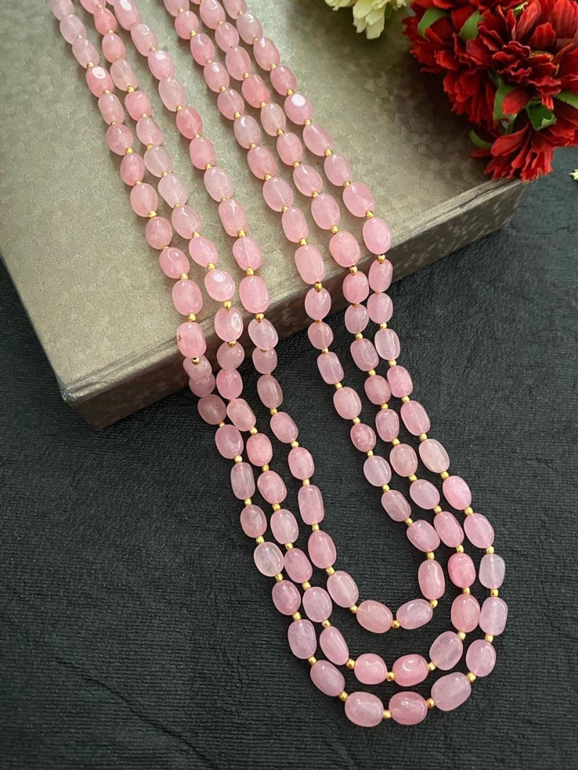 Beaded Gorgeous Rose Pink Jade Beads Necklace for Women Jade Stone Necklace