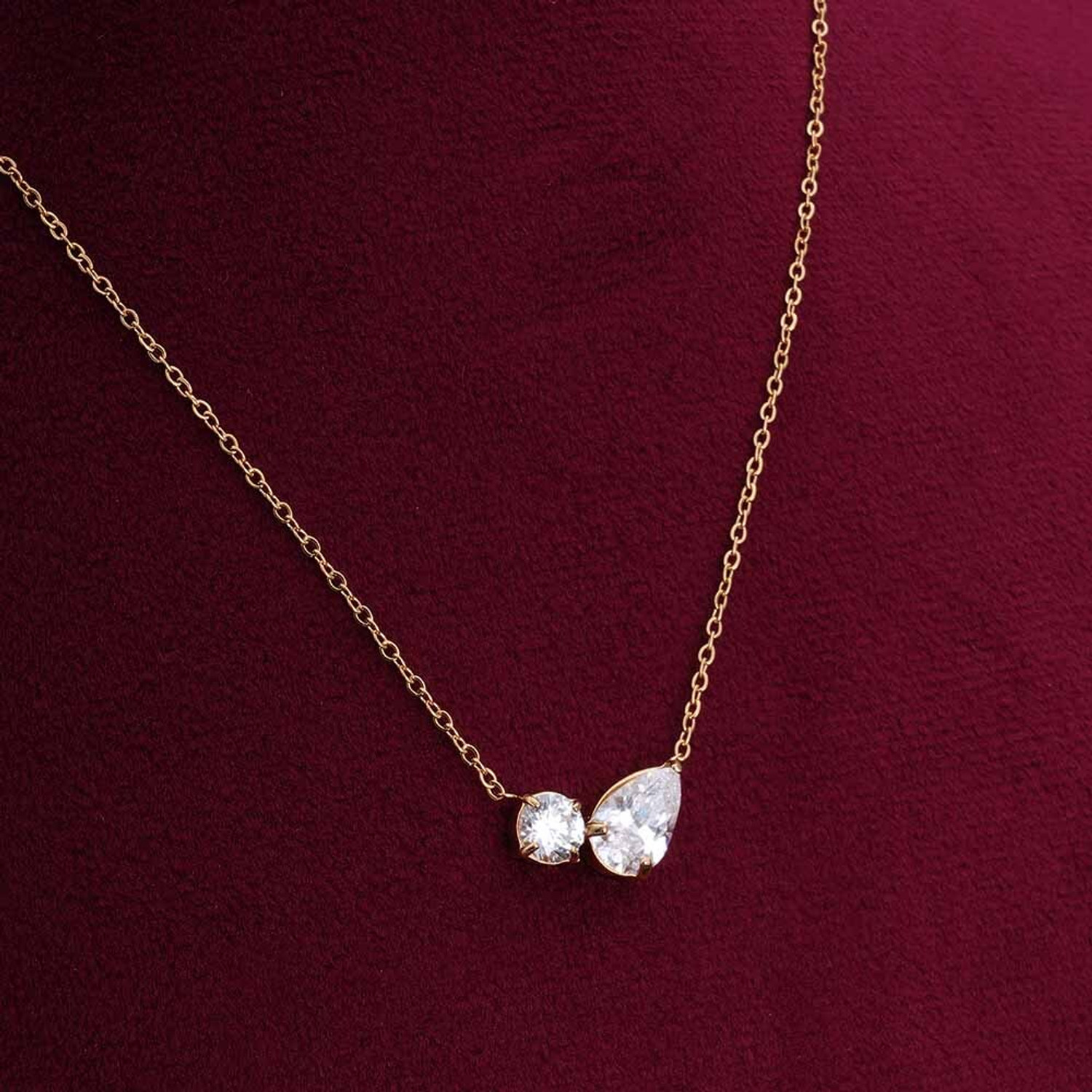 Image of PALMONAS Double Drop Delicacy Gold Chain Necklace for Women Cubic Zirconia Gold-plated Plated Stainless Steel Necklace