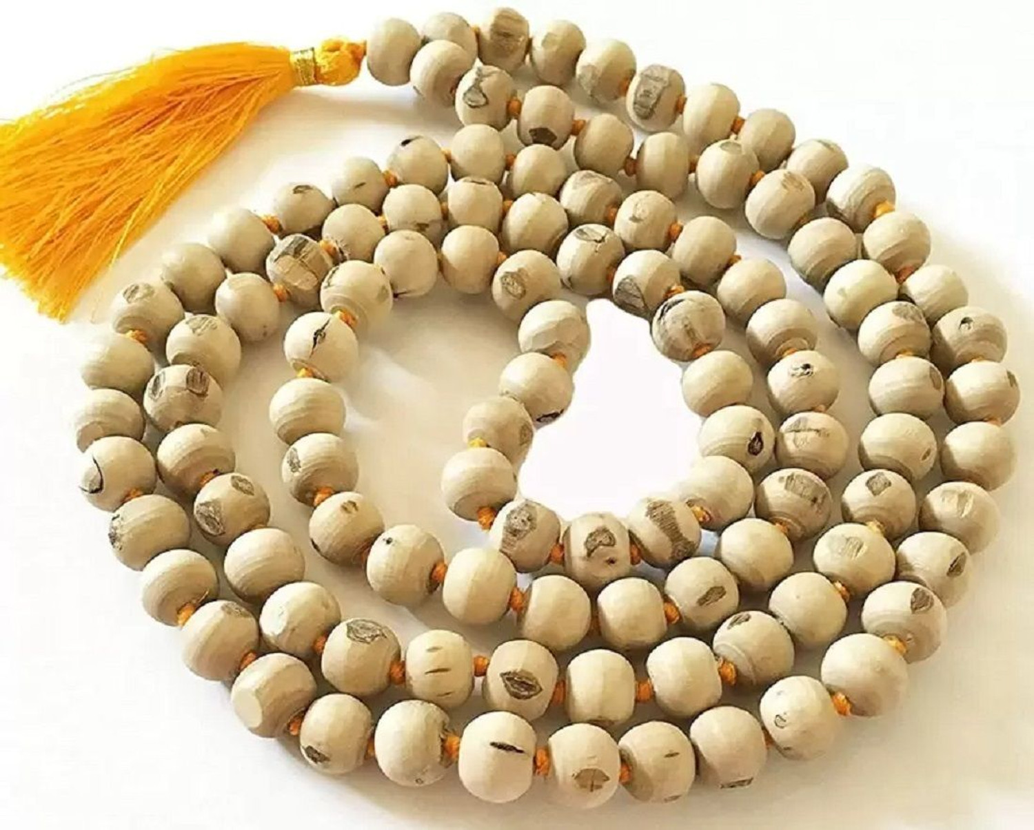 Image of Vivity Original 108 White Beads Tulsi Jaap Mala For Mantra Japa Wood Chain