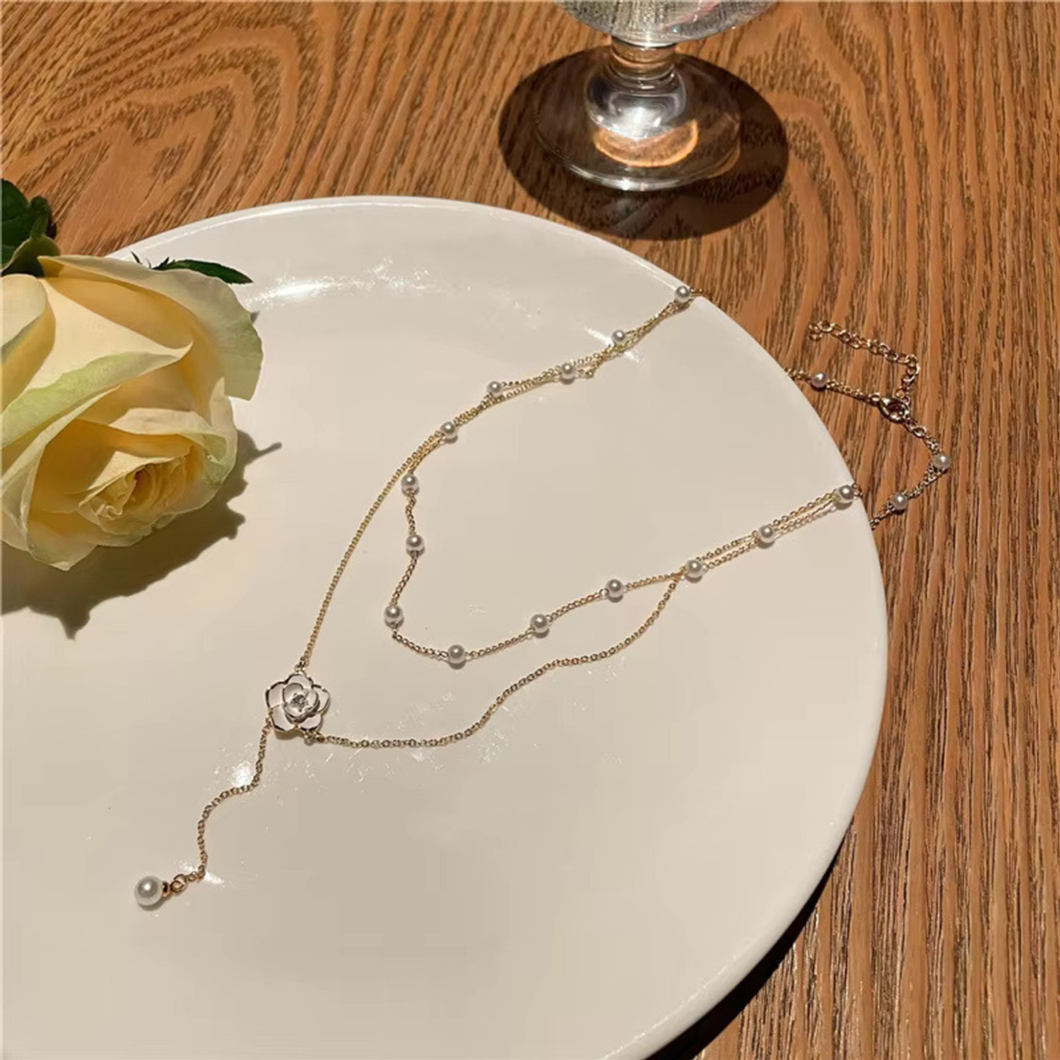 Image of AVR JEWELS Double Layered Flower Design Necklace for Women and Girls Daily Wear Necklace Gold-plated Plated Alloy Layered