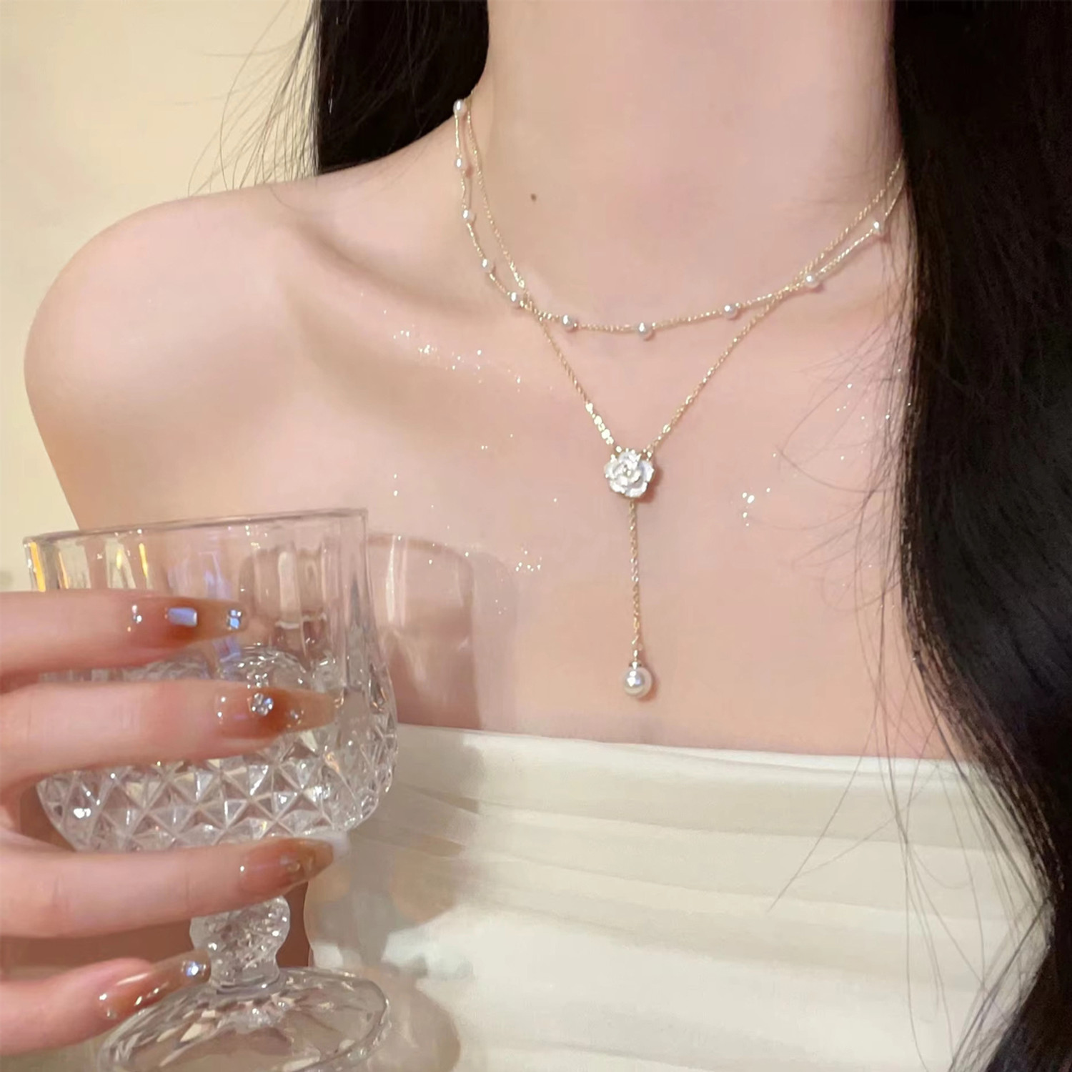 Image of AVR JEWELS Double Layered Flower Design Necklace for Women and Girls Daily Wear Necklace Gold-plated Plated Alloy Layered