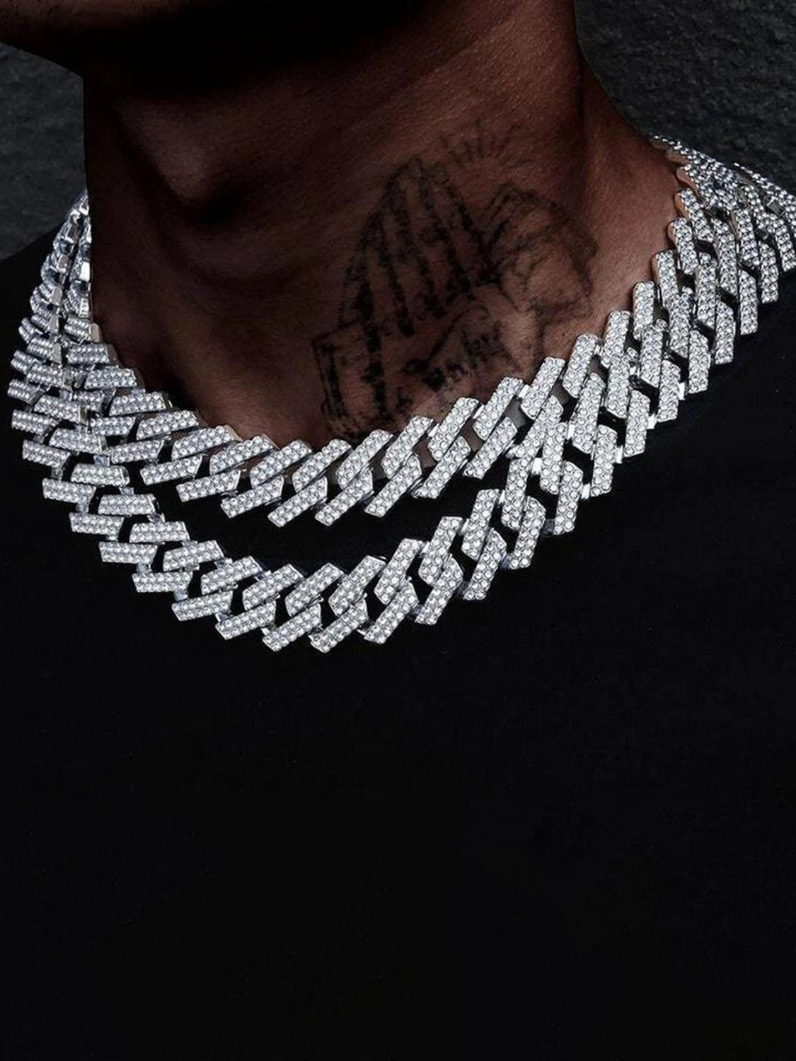 Image of SAFISHA Zick Zack Cuban Diamonds Plated Chain Cubic Zirconia Silver Plated Sterling Silver Chain