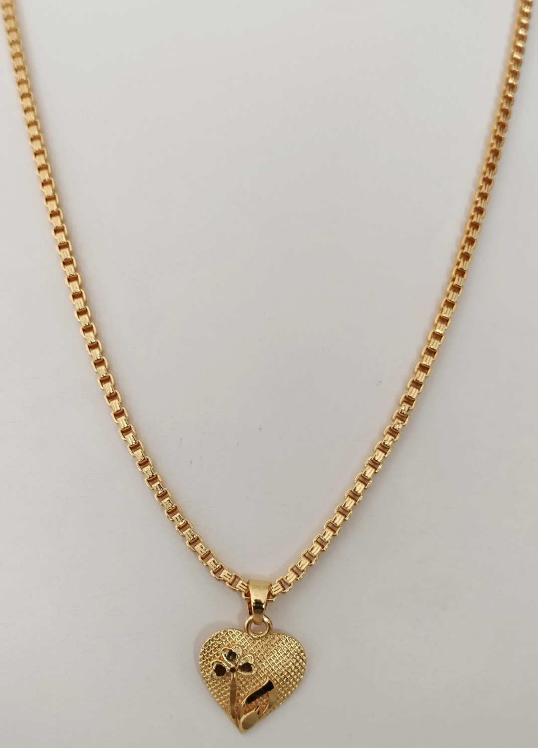 Image of HN JEWELLERY One Gram Gold Box Chain With Heart Pendant For Women Girl 24 Inch Long Necklace Gold-plated Plated Brass Necklace
