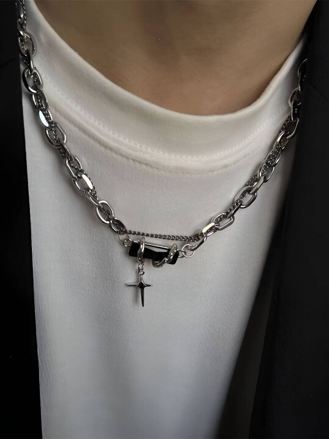 Rajwanti Black Stone Chain Locket for Men - Image 1
