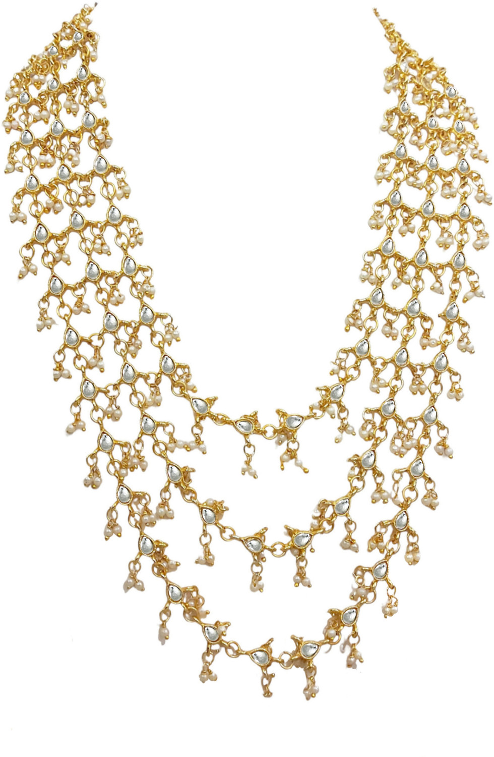 Image of Anahat collection Anahat collection multi layer kundan pearl Gold-plated Plated Alloy Necklace Set