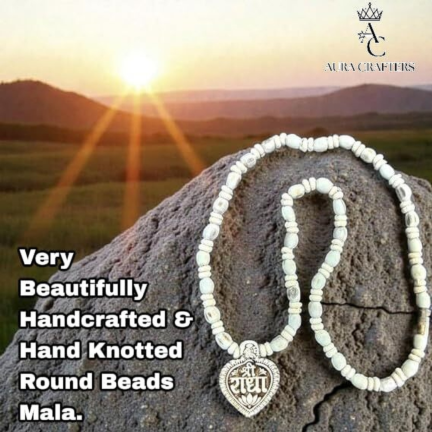 Image of Auracrafters Original Tulsi Mala with Shri Radha Name /Tulsi Beads for Neck, Men, Women Wood Necklace