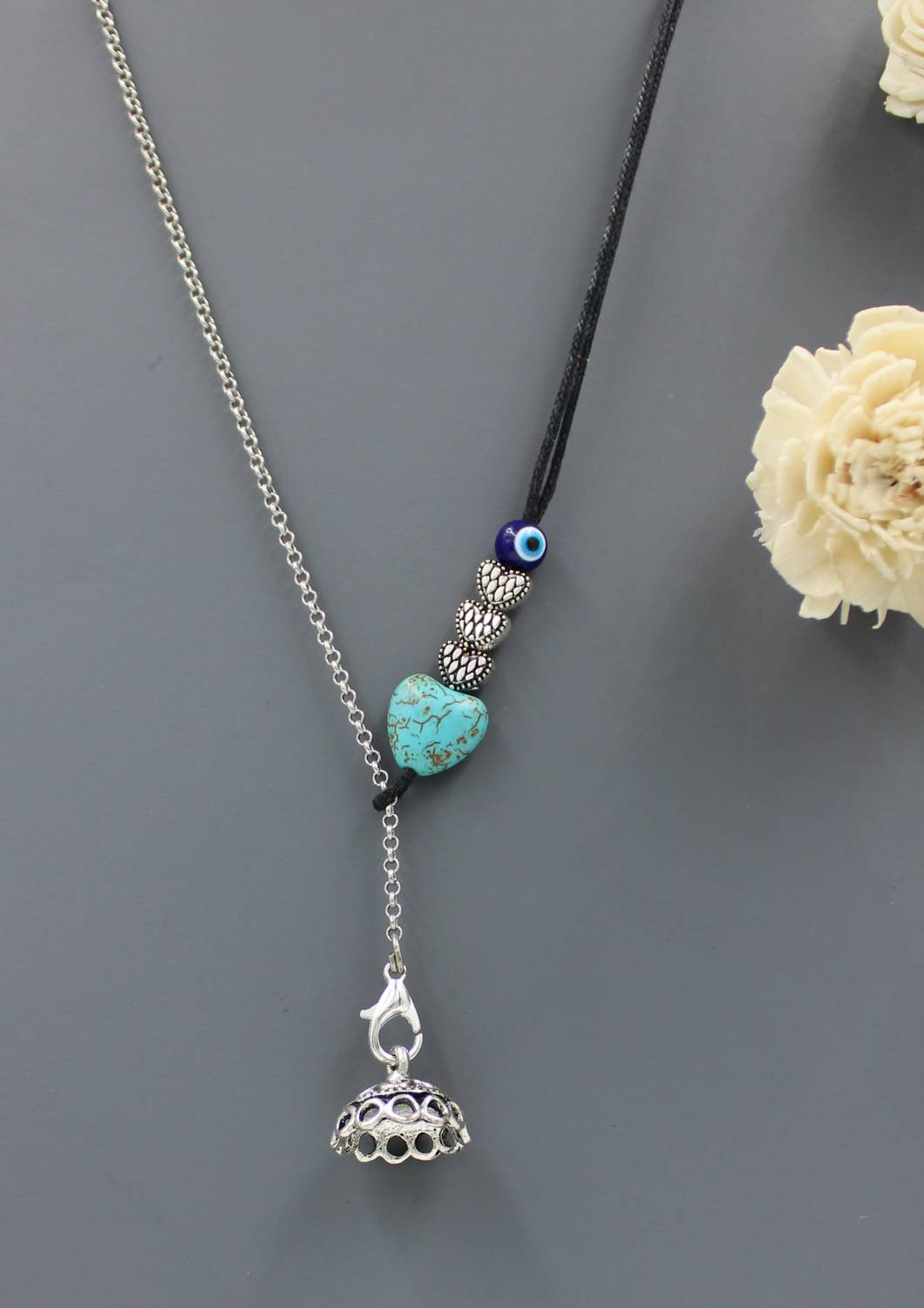 Gurjari Jewellers Oxidised Adjustable Oxidised chain +Beads necklace for girls Silver Plated Brass Chain