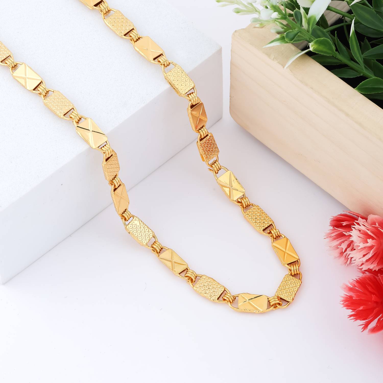 BHASHIMI 1 gram High Quality Indian Polished “20” Inches Gold Chain for Men and boy Copper Chain