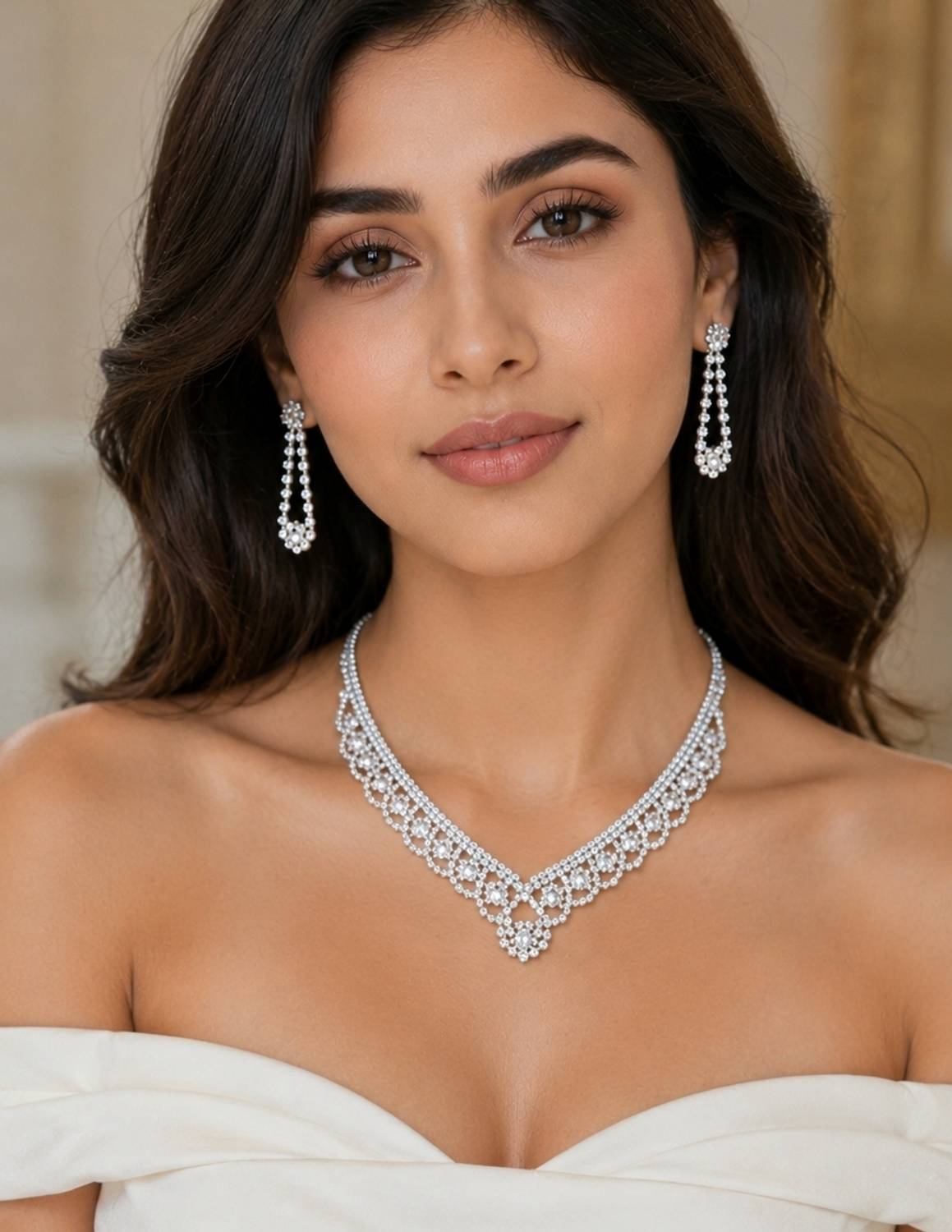 ALIZ FASHION Silver crown edge necklace Cubic Zirconia Silver Plated Stone, Silver, Sterling Silver Necklace