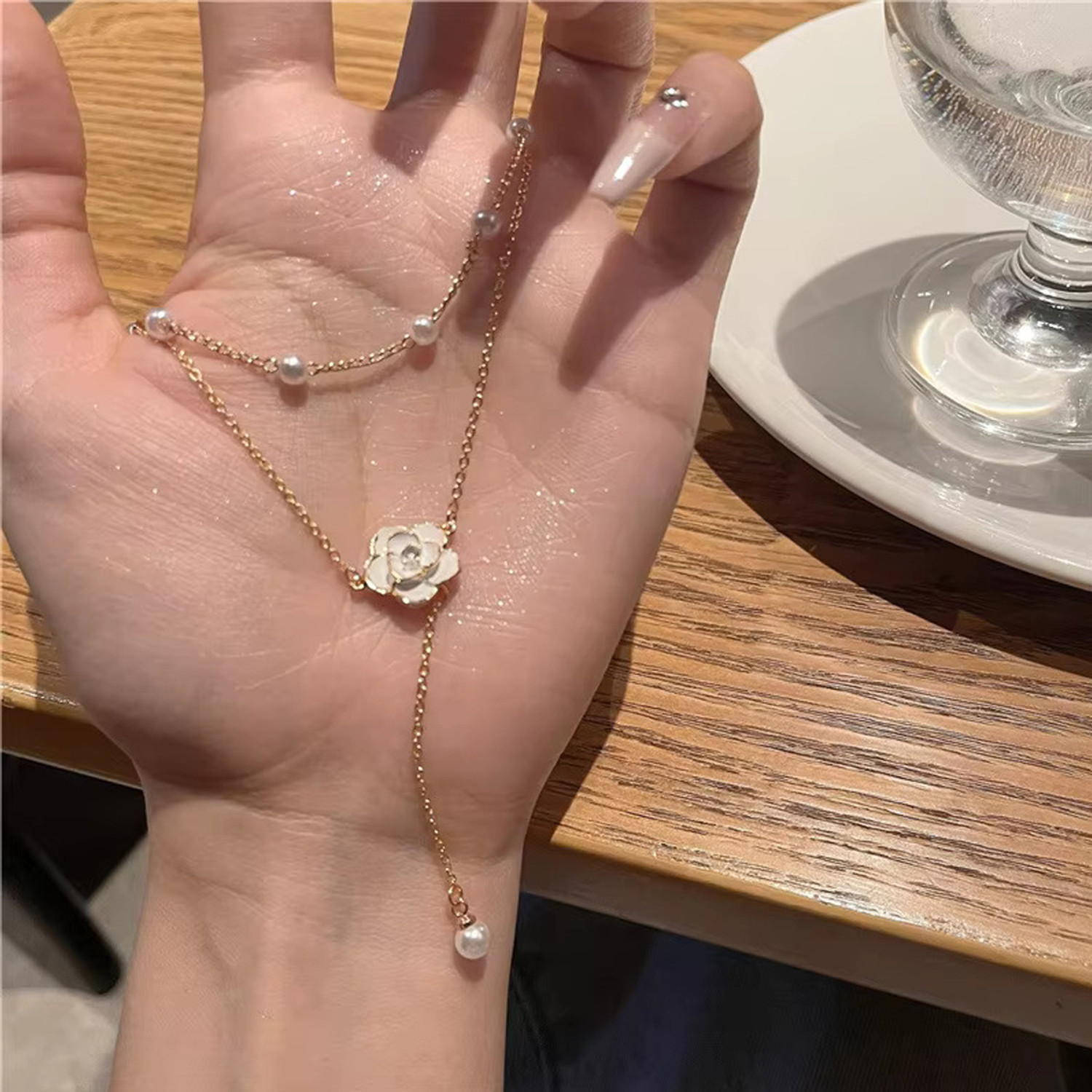 Image of AVR JEWELS Double Layered Flower Design Necklace for Women and Girls Daily Wear Necklace Gold-plated Plated Alloy Layered