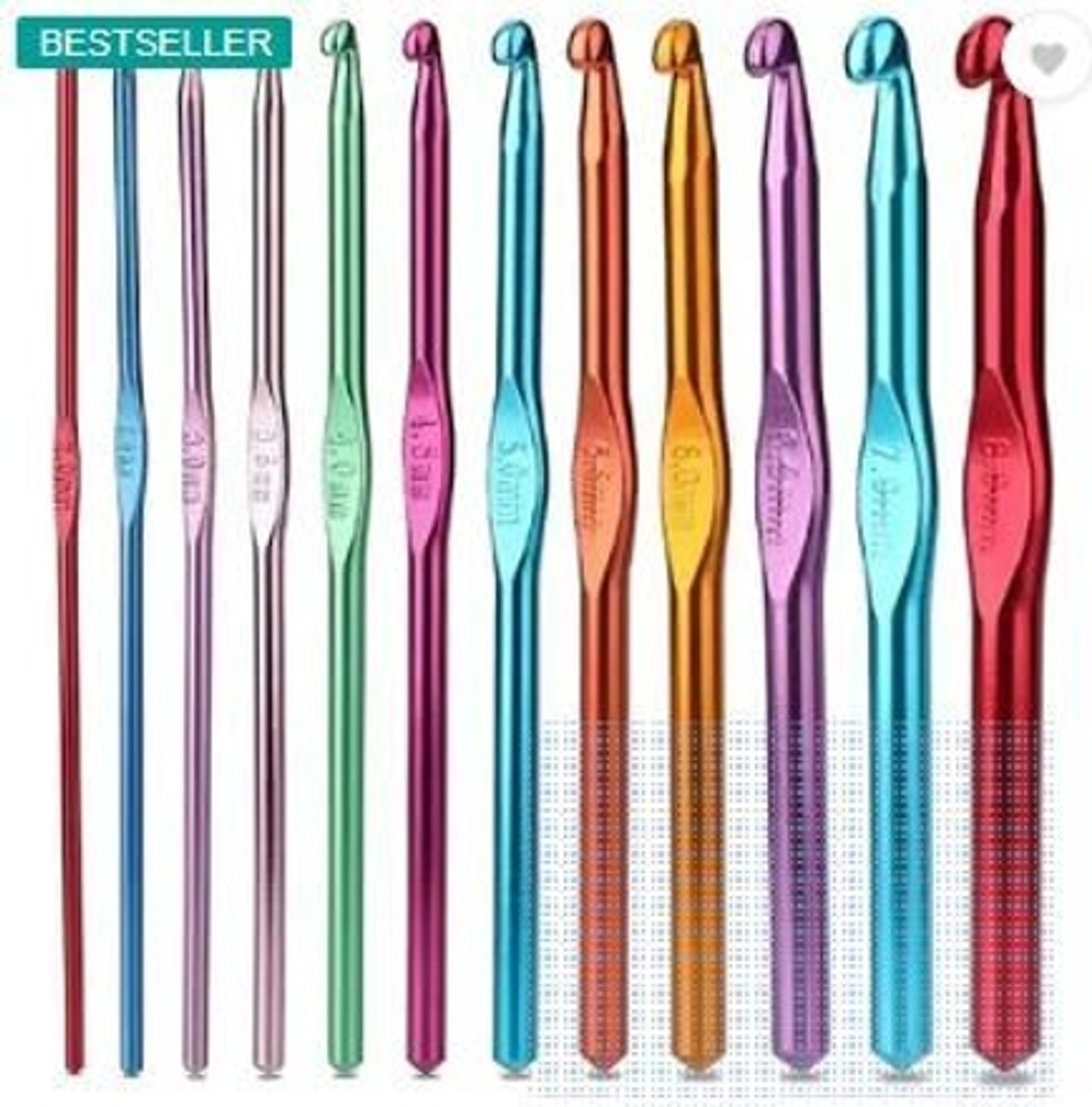 Image of HINSHITSHU Crochet Hook Set - 12 Pcs (2mm to 8mm) | Multi-Color Aluminium Knitting Needles Hand Sewing Needle
