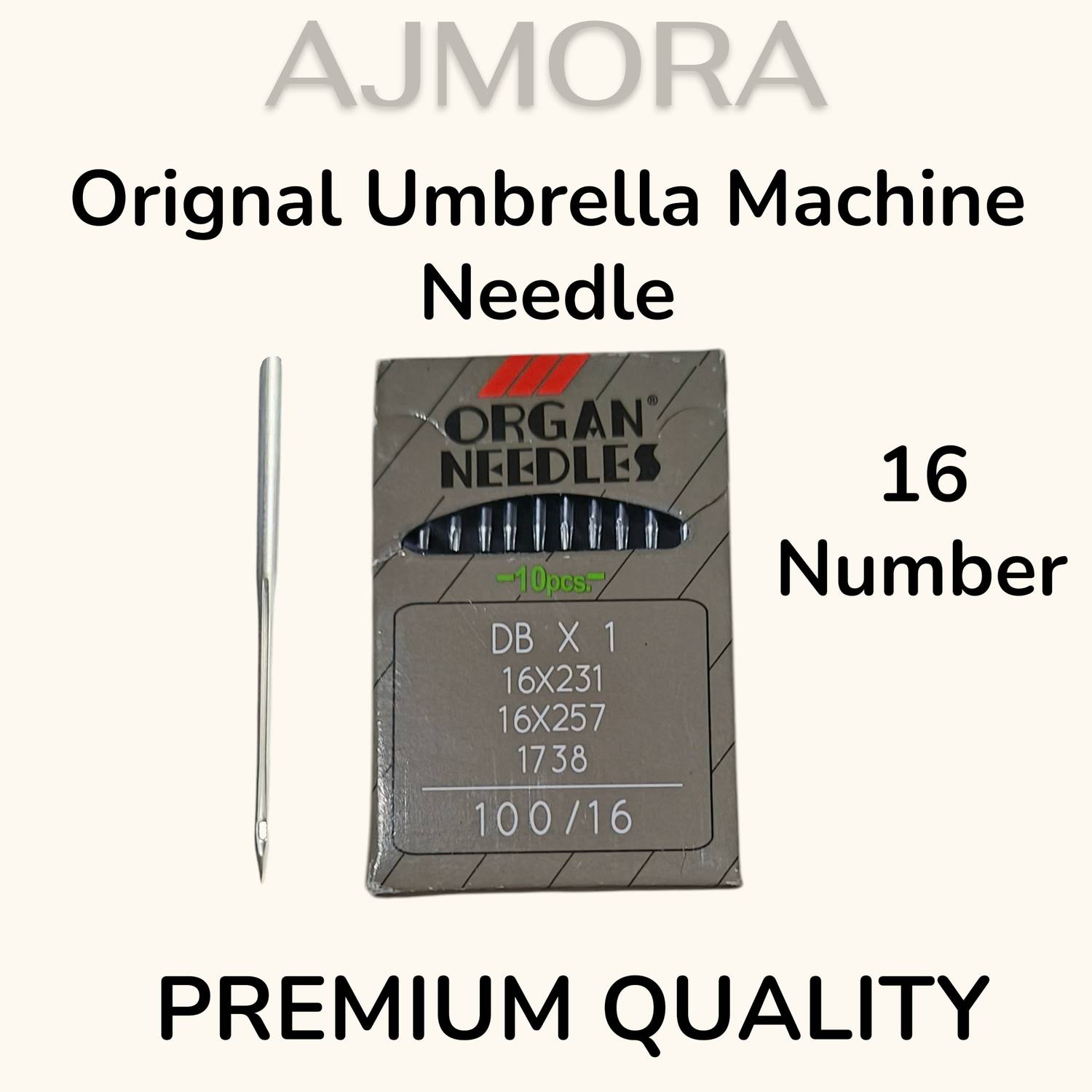 AJMORA Organ Original Umbrella Machine Needles | Size 16 (100/16) | 10 needle in 1 pack Machine Sewing Needle