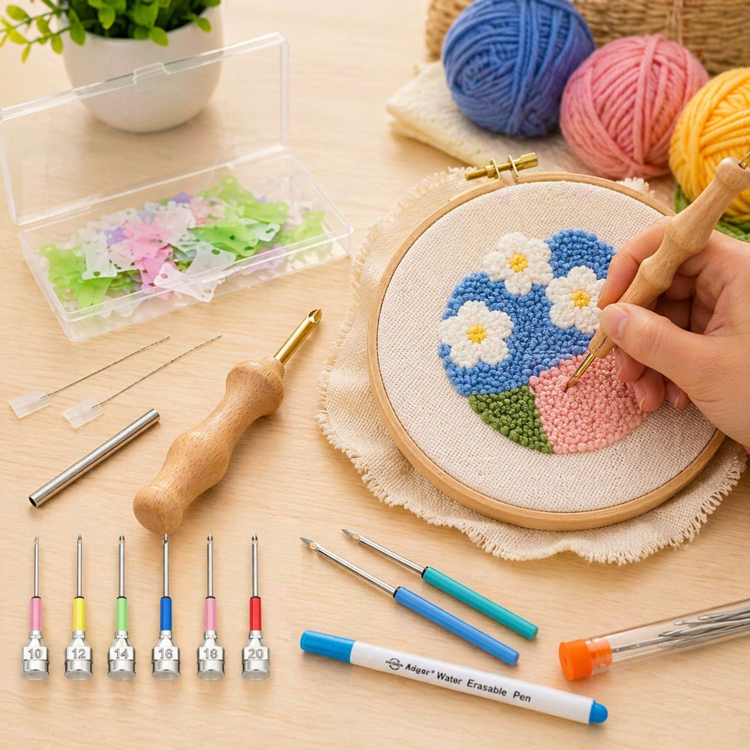 Image of Gemsy 24PCS Punch Needle Set, Embroidery Yarn Craft Tool for Rug Making, Cross Stitch Hand Sewing Needle