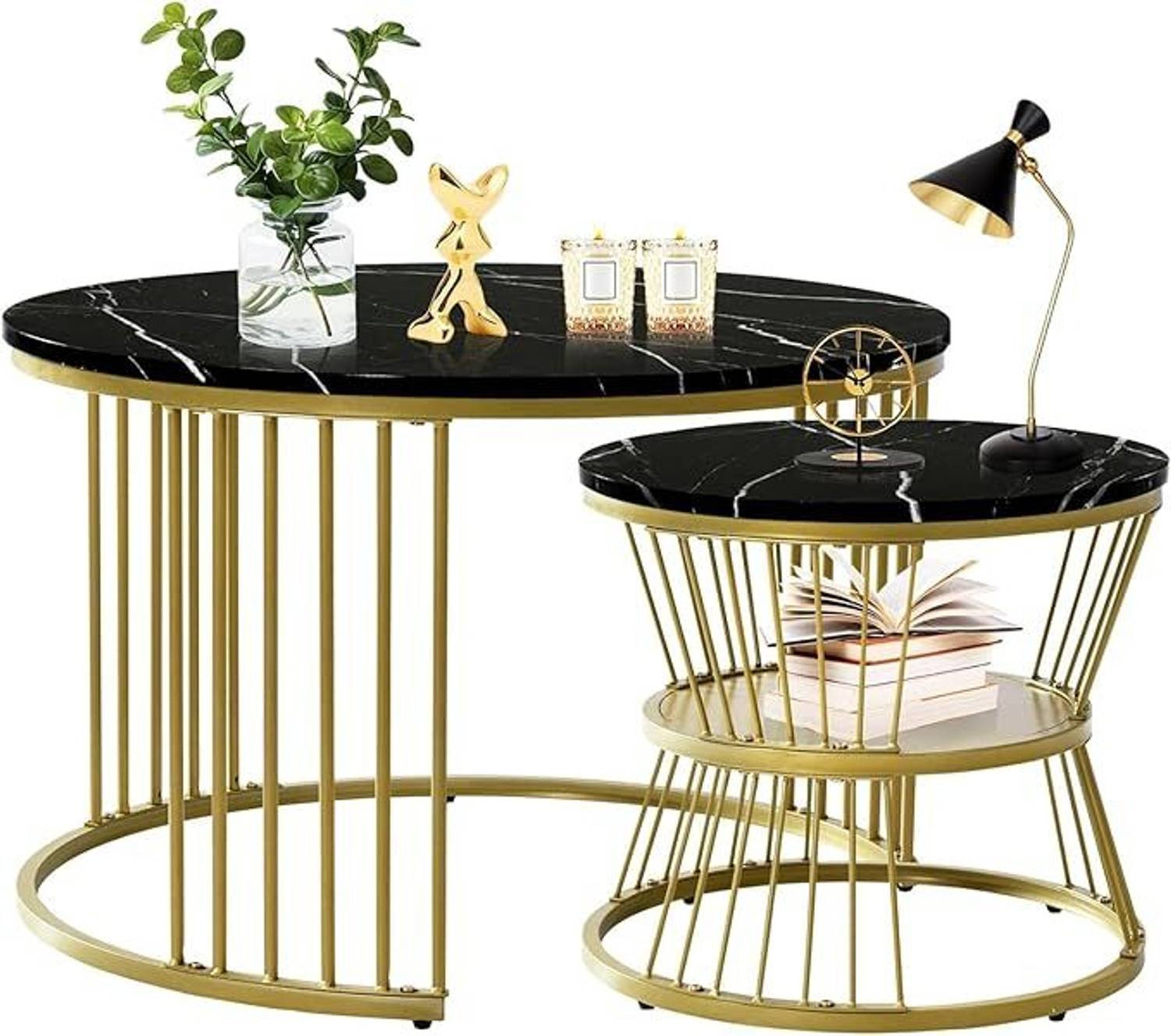 BESTQUALITY Round Nesting Tables Set of 2 Table with Stable Metal Frame for Living Room Metal Nesting Table