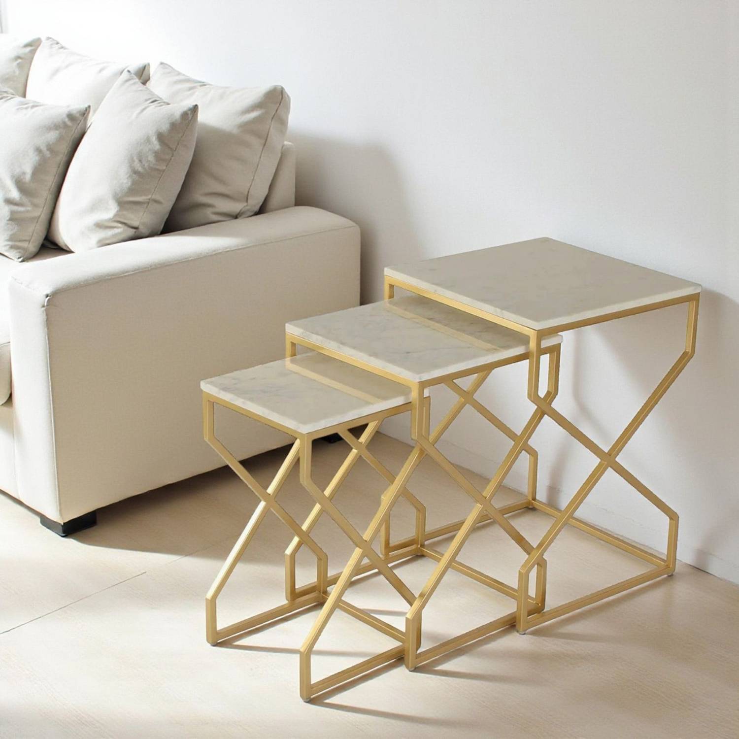 THE ATTIC Stone Nesting Table (Finish Color - Gold, Set of - 3, P