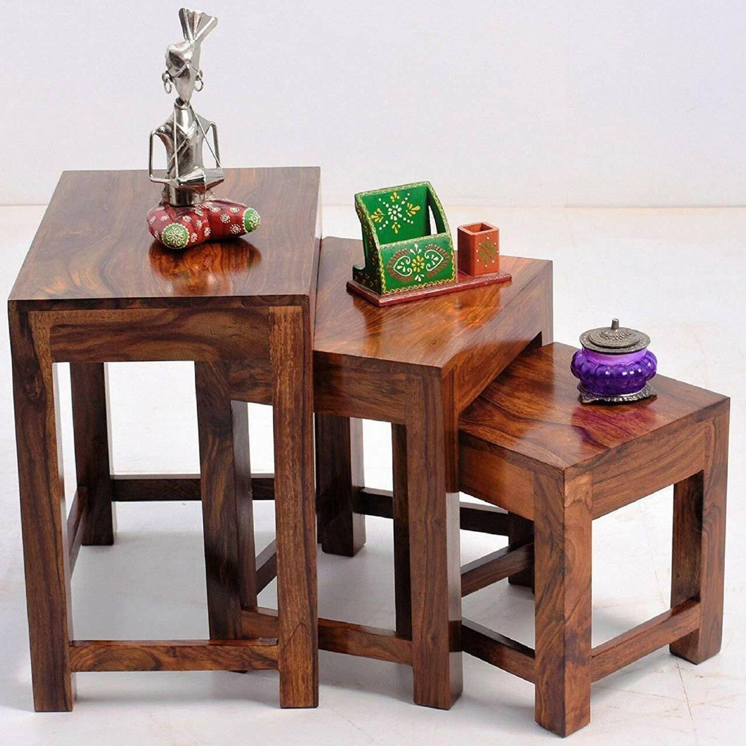 Douceur Furnitures Solid Sheesham Wood Set of 3 Nesting Tables Fo