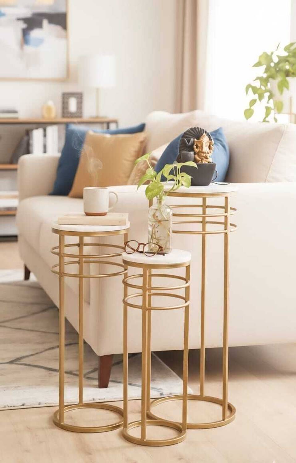 URBANNEST METAL_MARBLE_PLANTERS_SET OF 3_GOLD_WHITE Metal Nesting