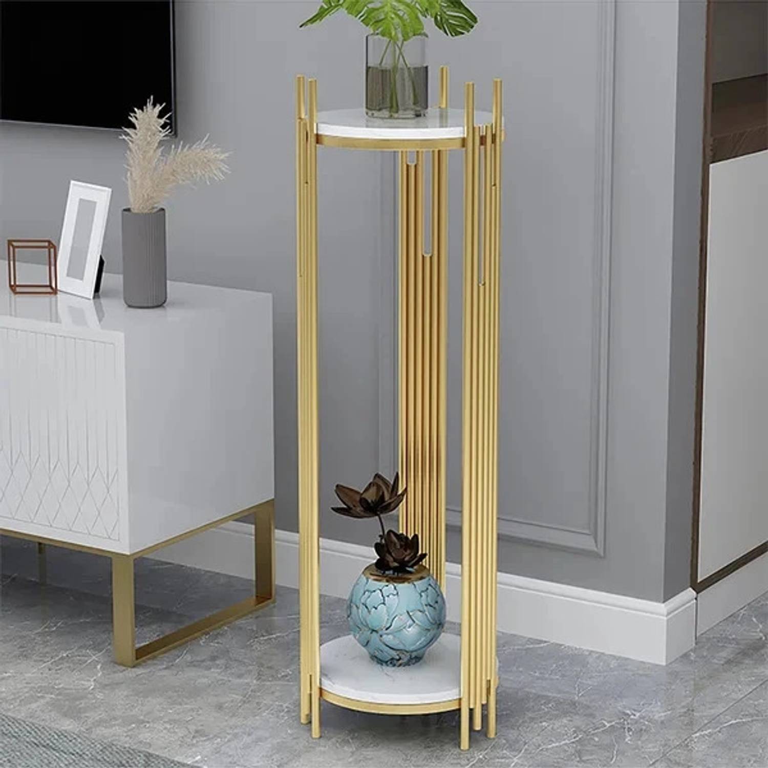 N.R.HOMESDECOR NR PotStand Metal Nesting Table (Finish Color - Gl