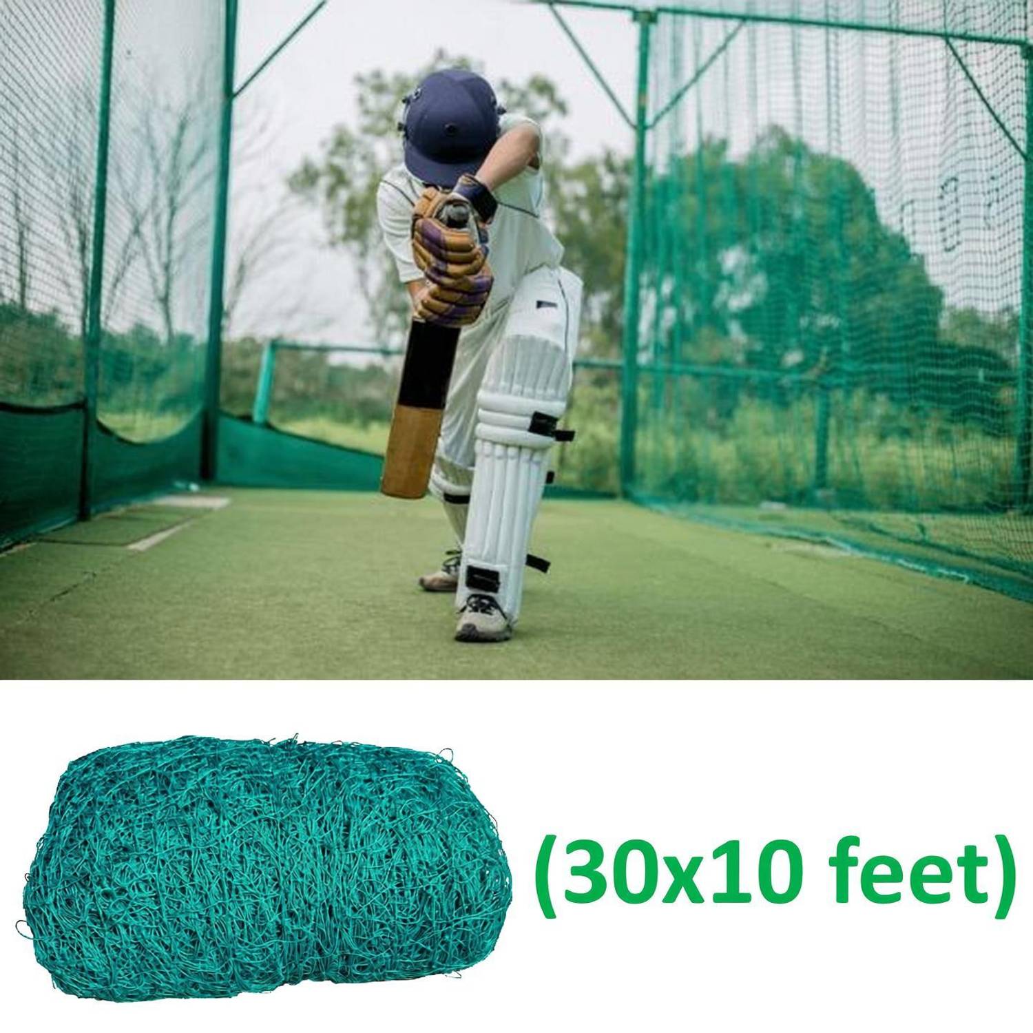 blumax Cricket Practice Net – 30 × 10 ft (Green) – Heavy Duty Nylon Cricket Net