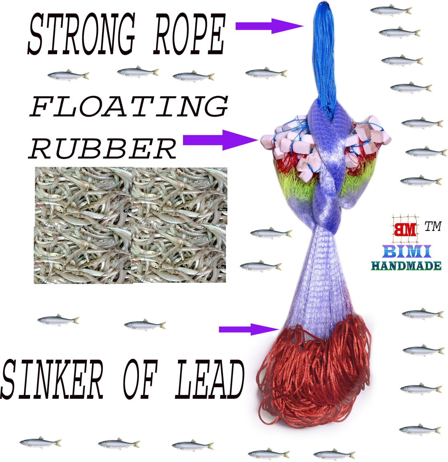 Image of BIMI HANDMADE 15 Mm Gillnet Shisha Jal Fishing Net (Blue)