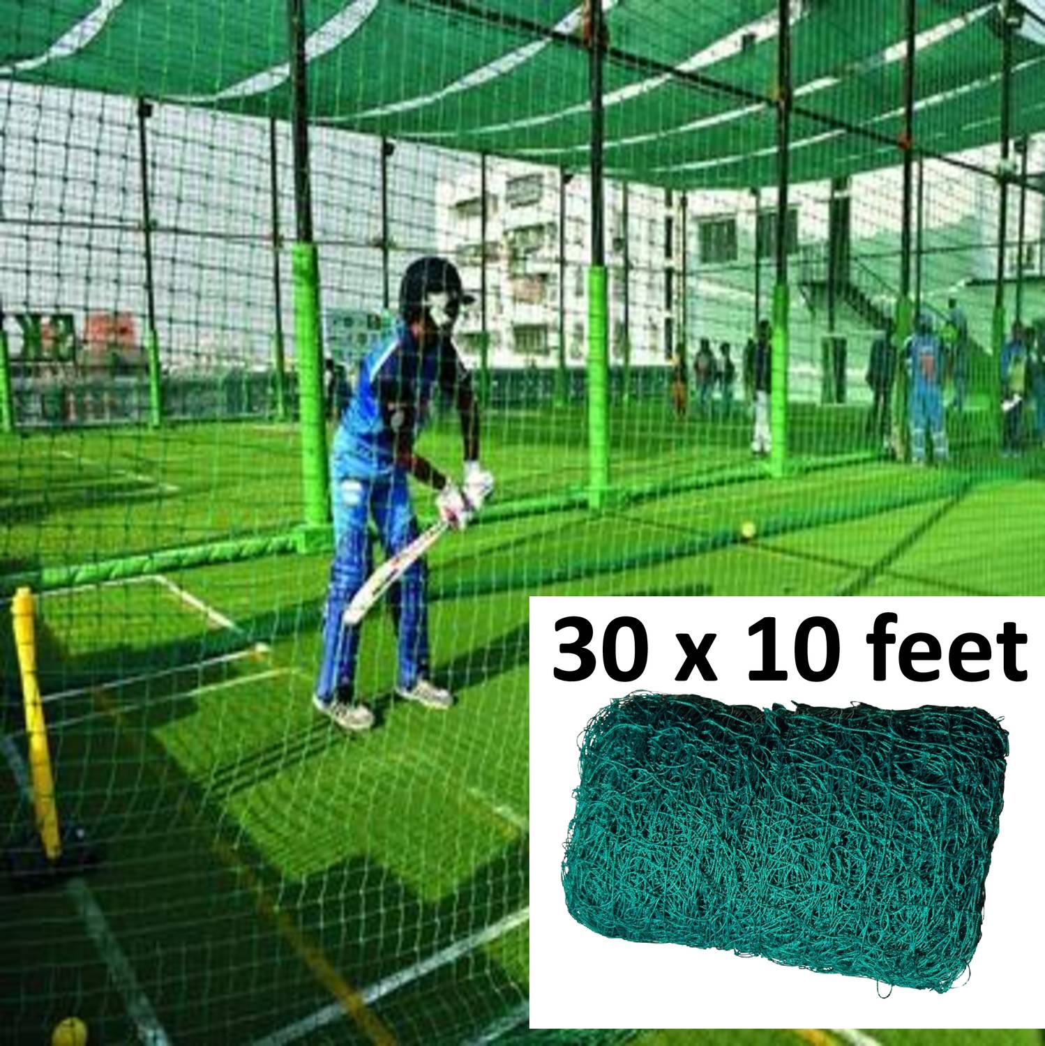 blumax Cricket Practice Net – 30 × 10 ft (Green) – Heavy Duty Nylon Cricket Net