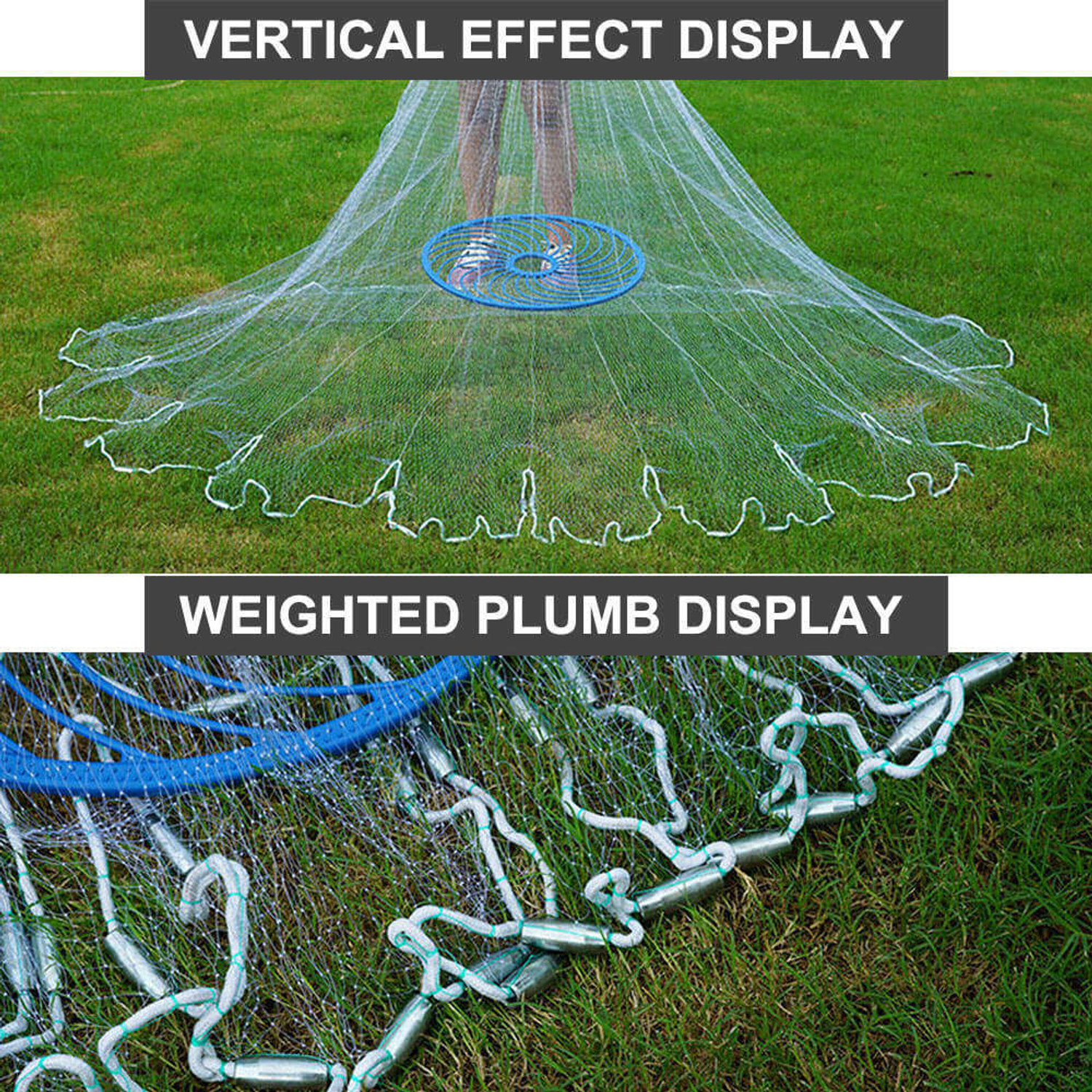 Image of TAJNETS 9Ft American Cast Net | 25mm 0.23 Mono | 2.7Kg Sinker Fishing Net (White)