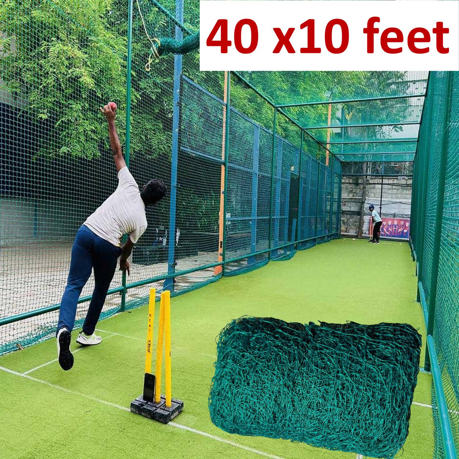 blumax Cricket Practice Net – 40 × 10 ft (Green) – Heavy Duty Nylon Cricket Net