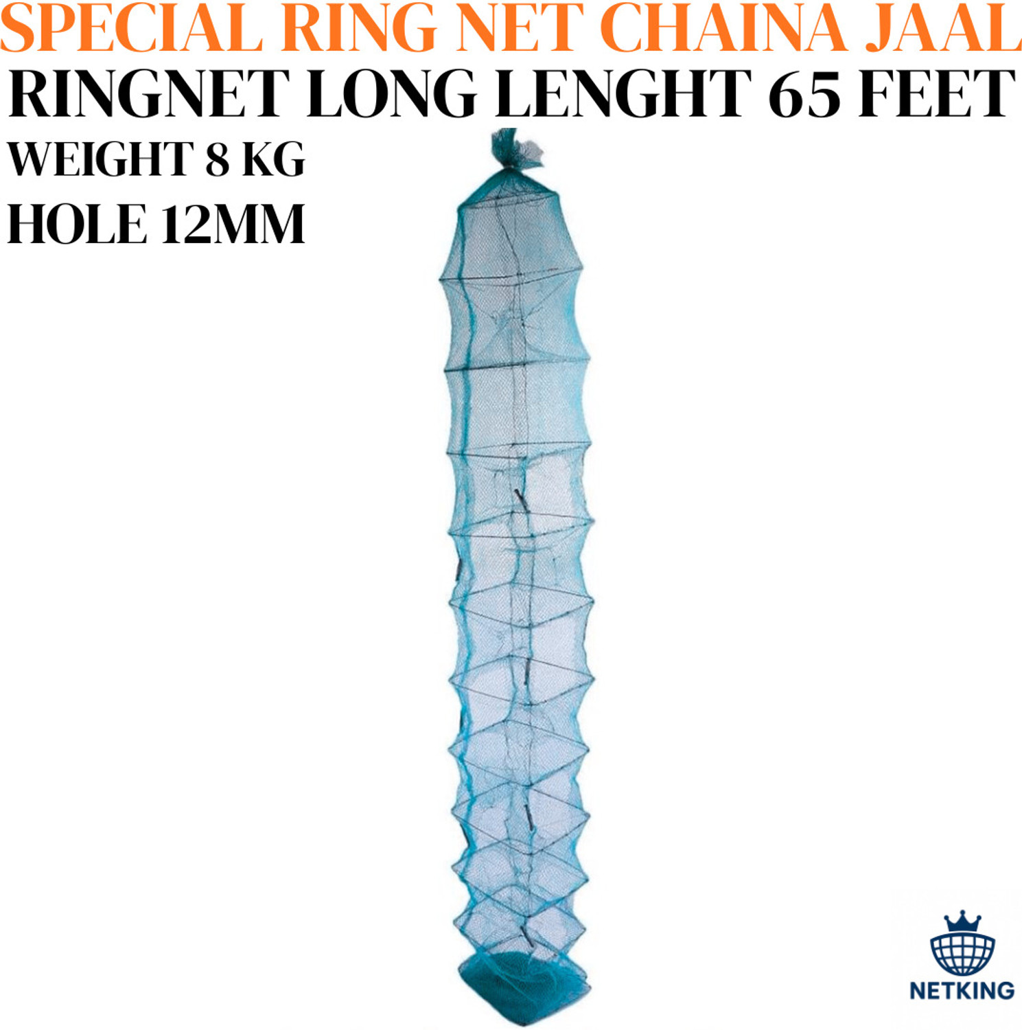 Image of NETKING Special Ring Net China Jaal 12mm Mesh | 8.5kg | 65ft Length | 51 PVC Rings Fishing Net