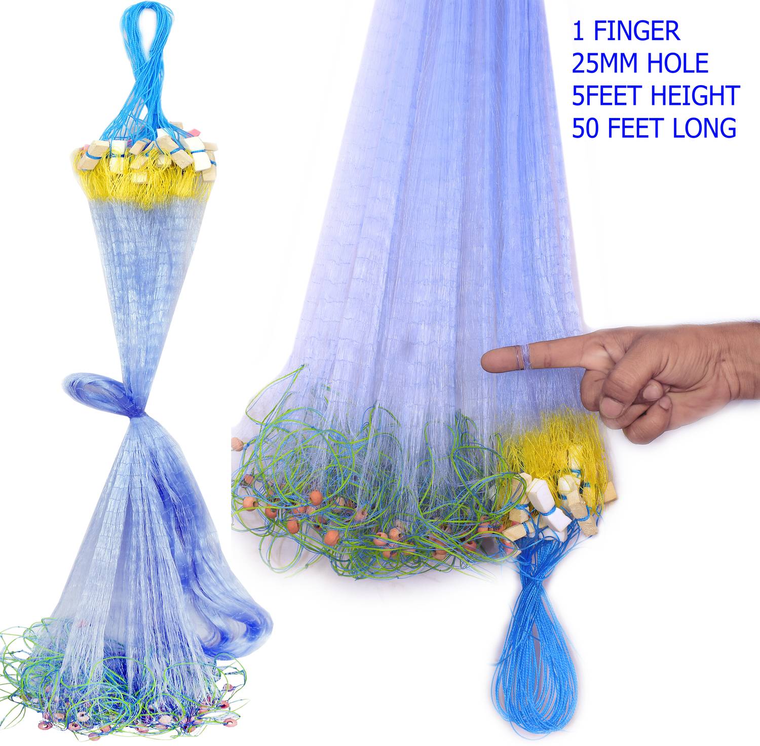 YASHNET Gillnet 1 Finger 25mm Hole 50 Feet - Image 4