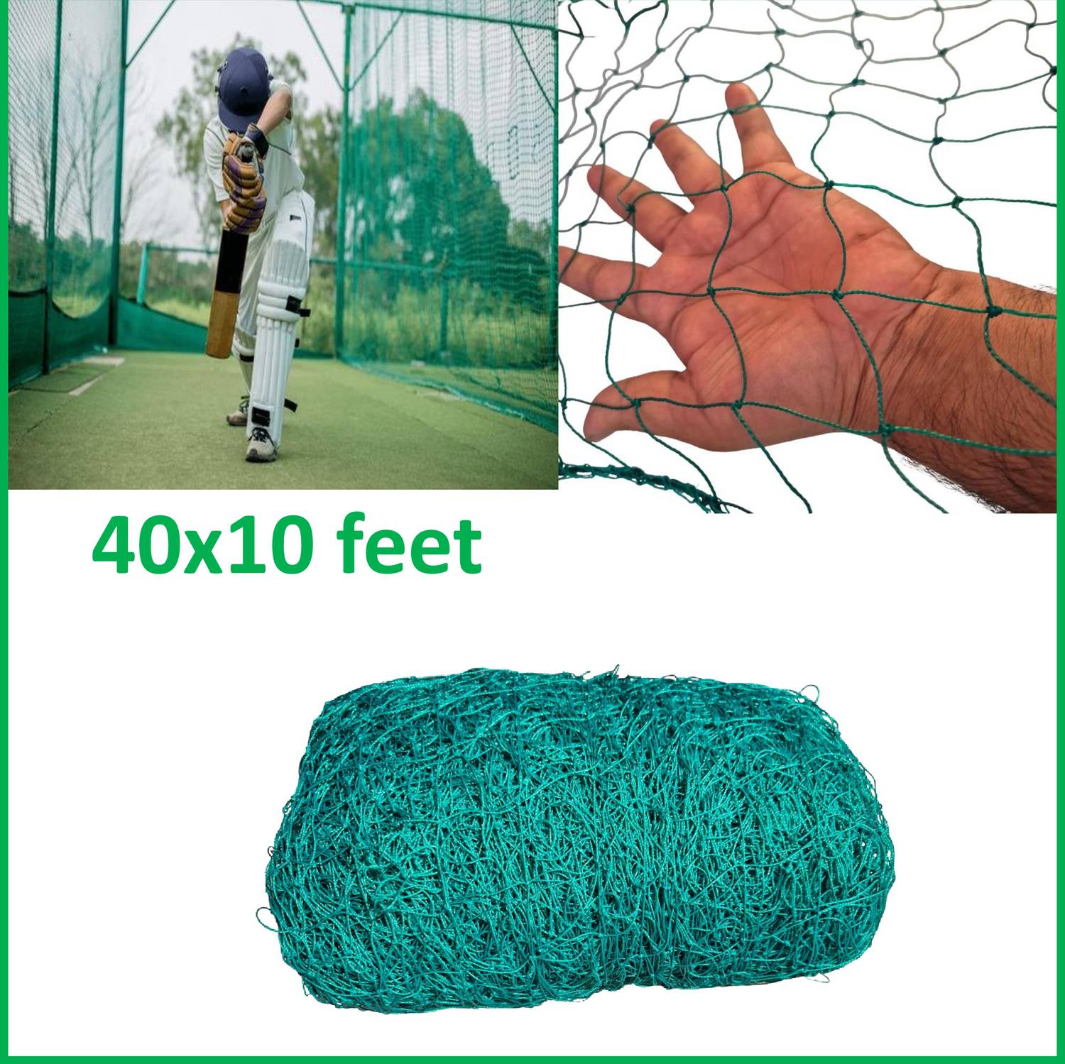blumax Cricket Practice Net – 40 × 10 ft (Green) – Heavy Duty Nylon Cricket Net