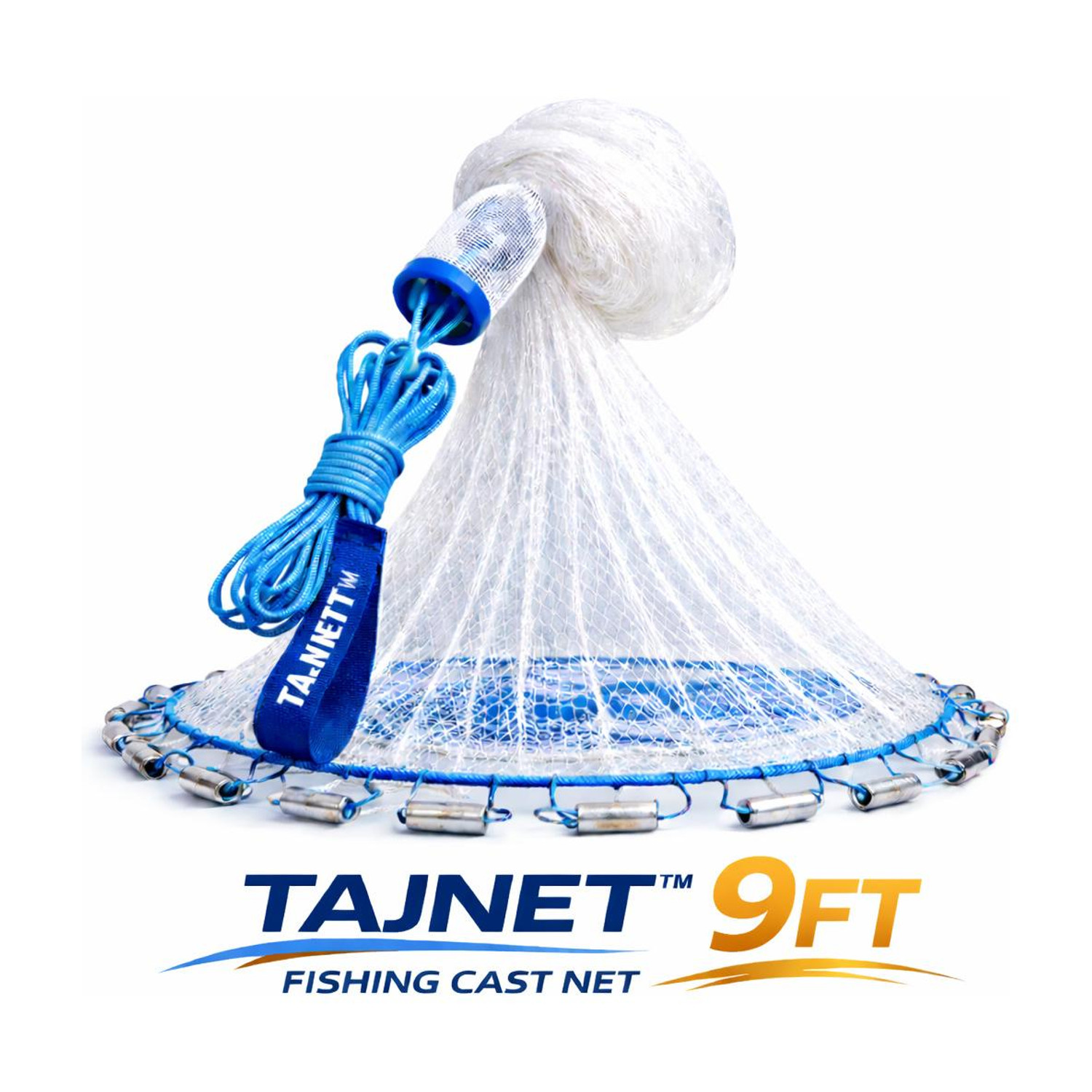Image of TAJNETS 9Ft American Cast Net | 25mm 0.23 Mono | 2.7Kg Sinker Fishing Net (White)