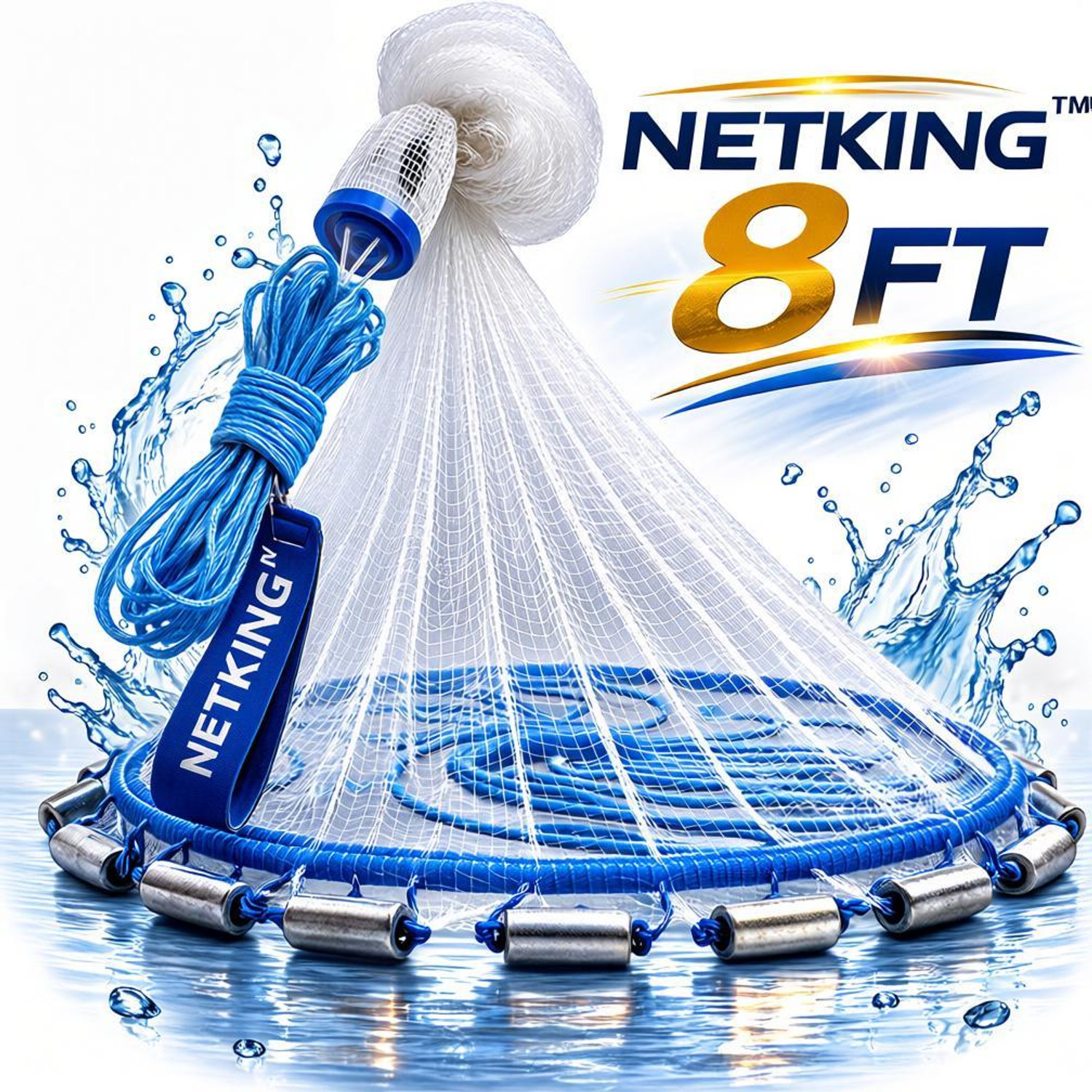 Image of NETKING 8Ft American Cast Net | 25mm 0.23 Mono | 2.5Kg Sinker Fishing Net (Multicolor)